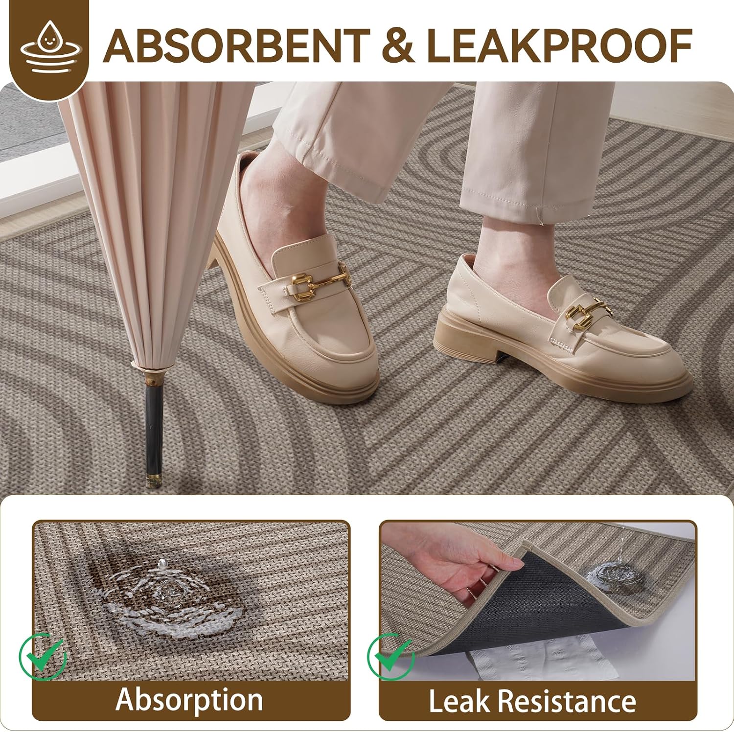Detalle de YDKGL jmd-shanzhi Front Door Mat, 17" x 30", Brown, Low-Profile Indoor