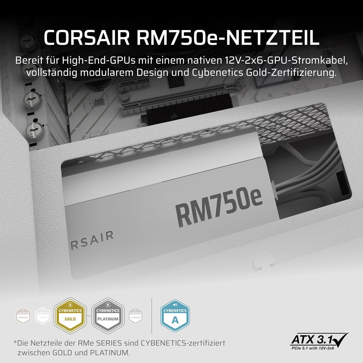 Thumbnail 1 de CORSAIR RM750e (2025) ATX 3.1 Netzteil (vollmodular, leise) mit PCIe 5.1 Unterstützung und 12V-2x6 Kabel