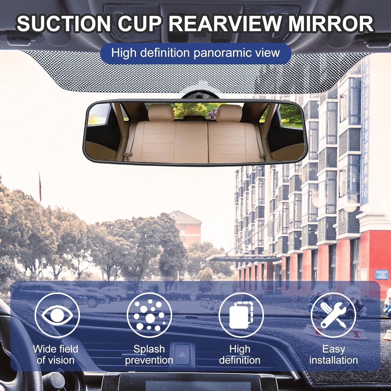 Detalle 2 de Obidodi rear view mirror for driving test (200 x 60mm) — adjustable suction-cup instructor/learner examiner mirror