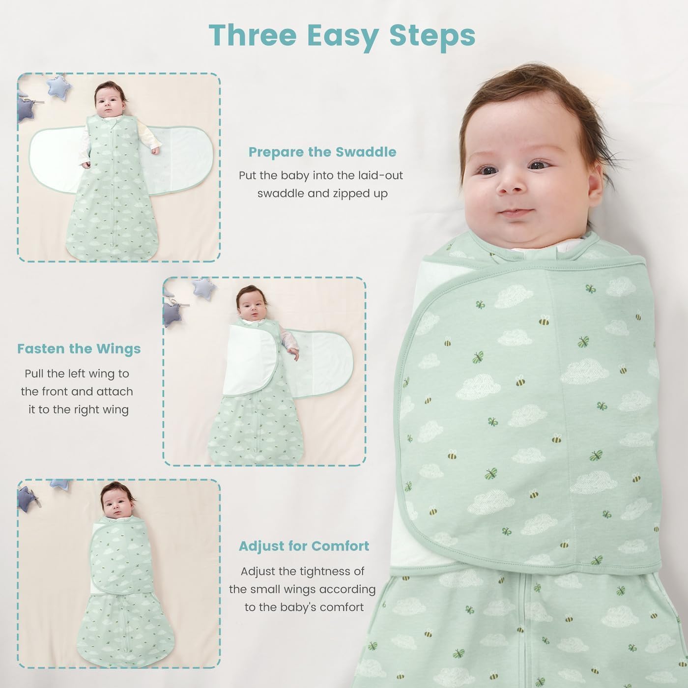 Thumbnail 4 de Lilbestie Baby Sleeping Swaddle Bag 1.0 Tog – 3-in-1 Adjustable Silent Hook for Newborns (0–12 Months)