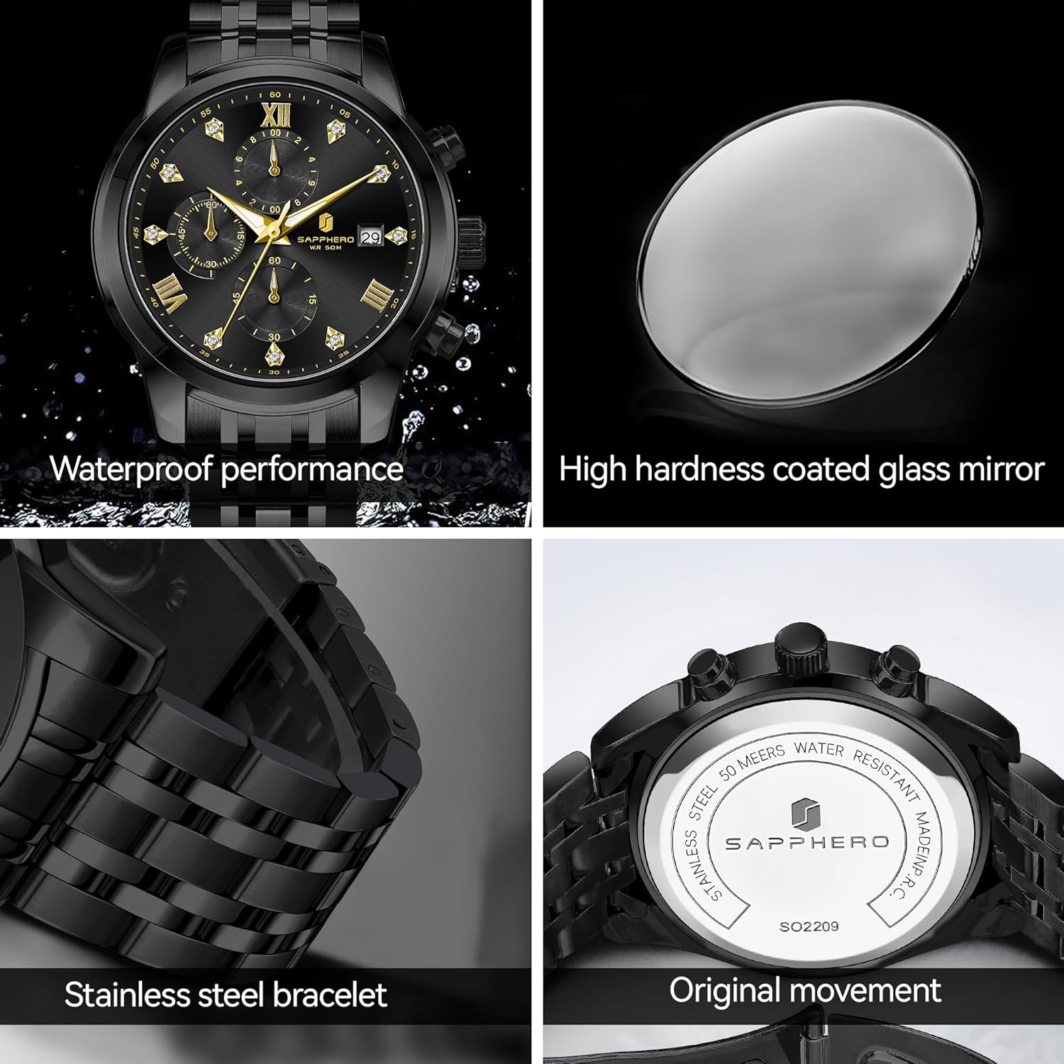 Detalle de Orologio da uomo SAPPHERO in silicone: impermeabile 30m, movimento al quarzo giapponese, stile sport-casual