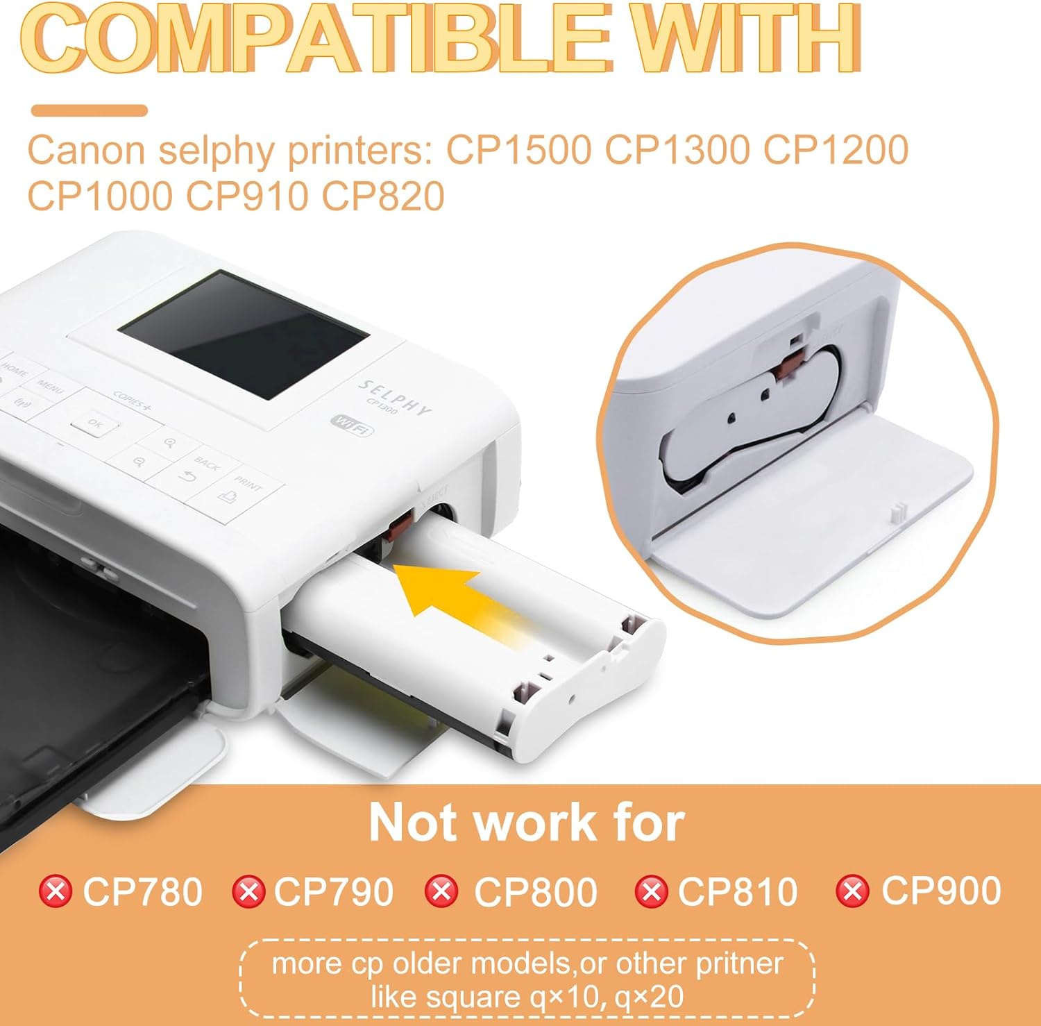 Detalle 2 de NineLeaf 2PK Ersatz für Canon Selphy CP1300/CP1500 – 216 Postkarten-Papier im Set (10x15 cm) inkl. KP-108IN Tinten