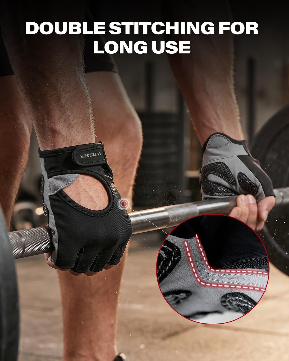 Detalle de VINSGUIR 9 Gym Gloves, Large, Breathable Lycra with Padded Grip Palm