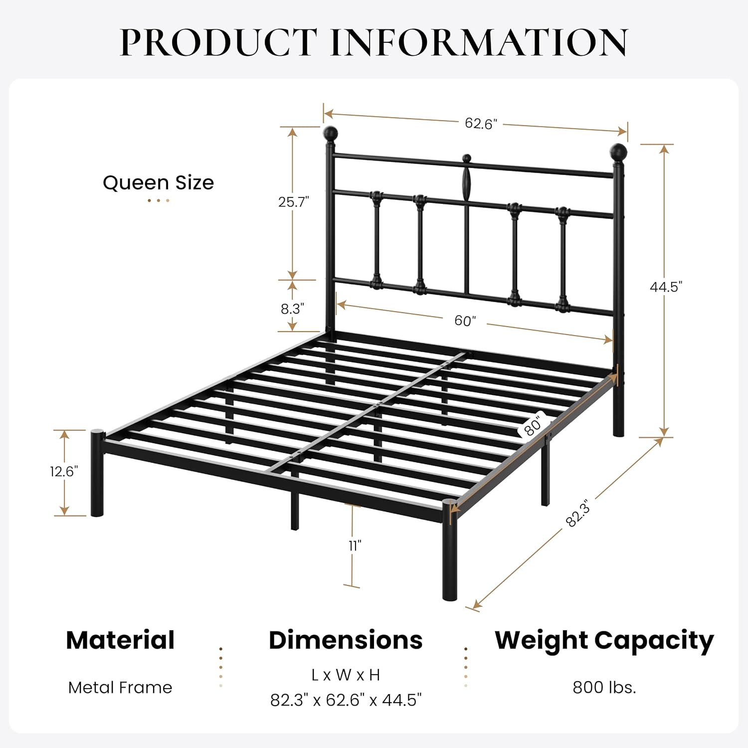 Detalle 2 de SHA CERLIN Queen Size Metal Platform Bed Frame