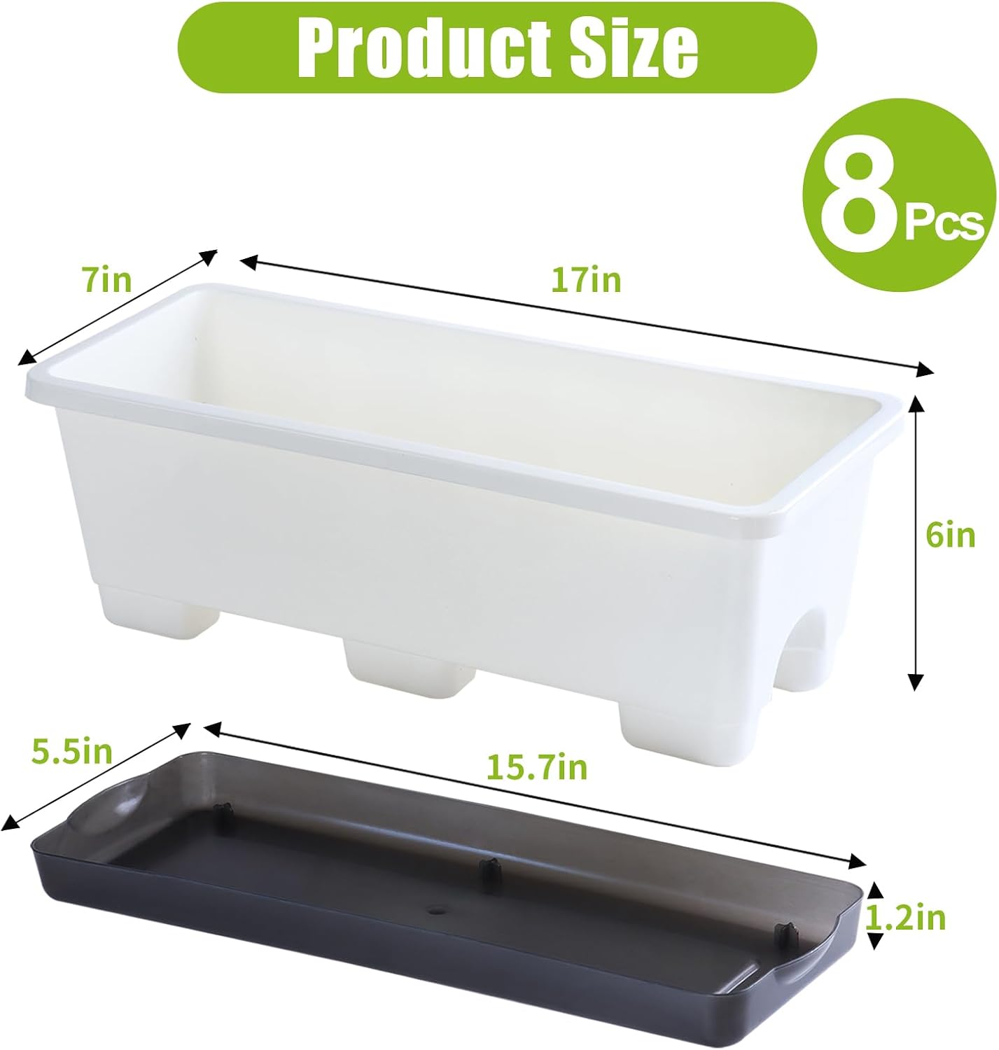 Thumbnail 6 de Oliz 17-Inch Self-Watering Window Planters, 8-Piece Set with Drainage