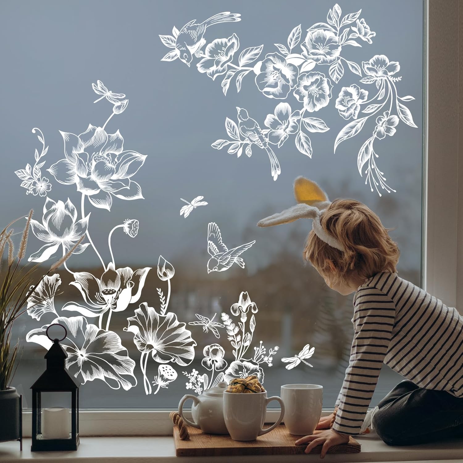 Supzone Stickers Fenêtre Fleurs Blanches 30x60 cm