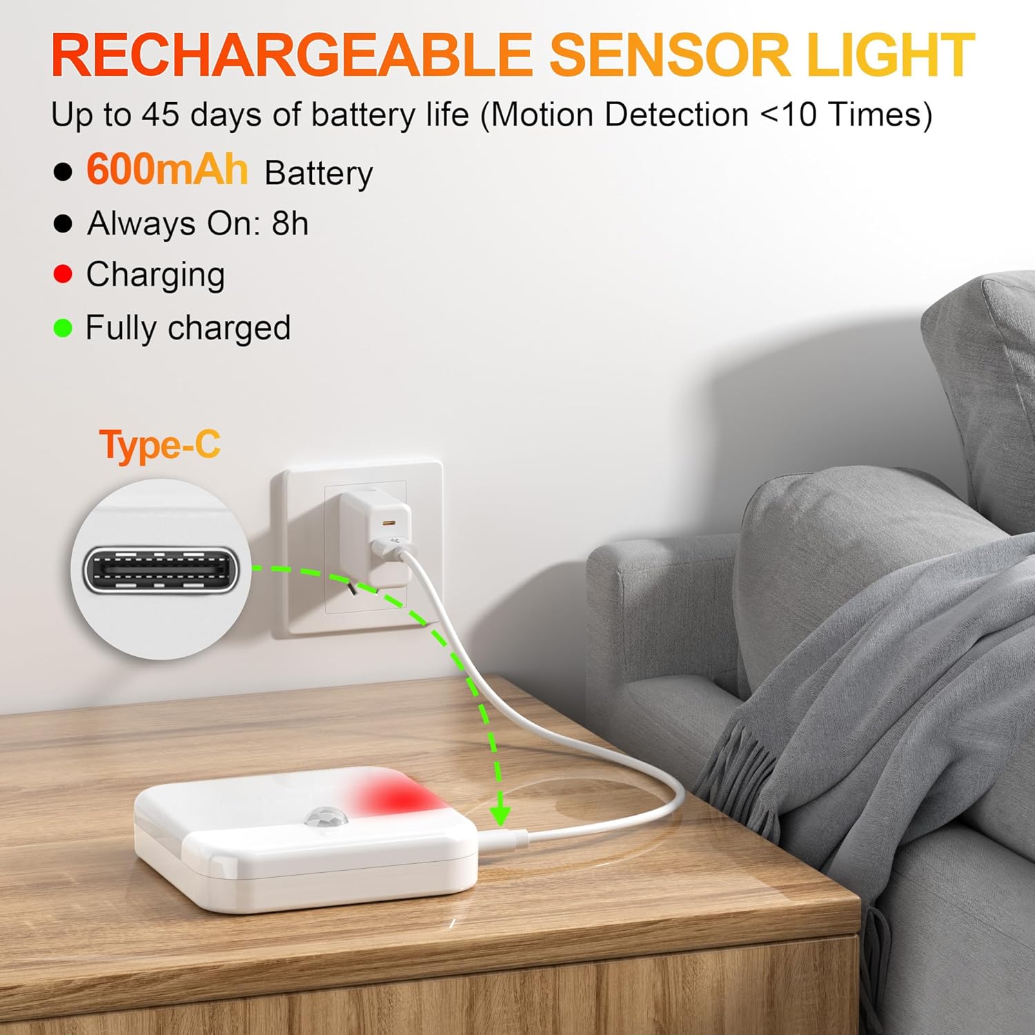 Thumbnail 5 de daphomeu lot de 6 veilleuses LED rechargeables avec détecteur de mouvement (port USB Type-C)