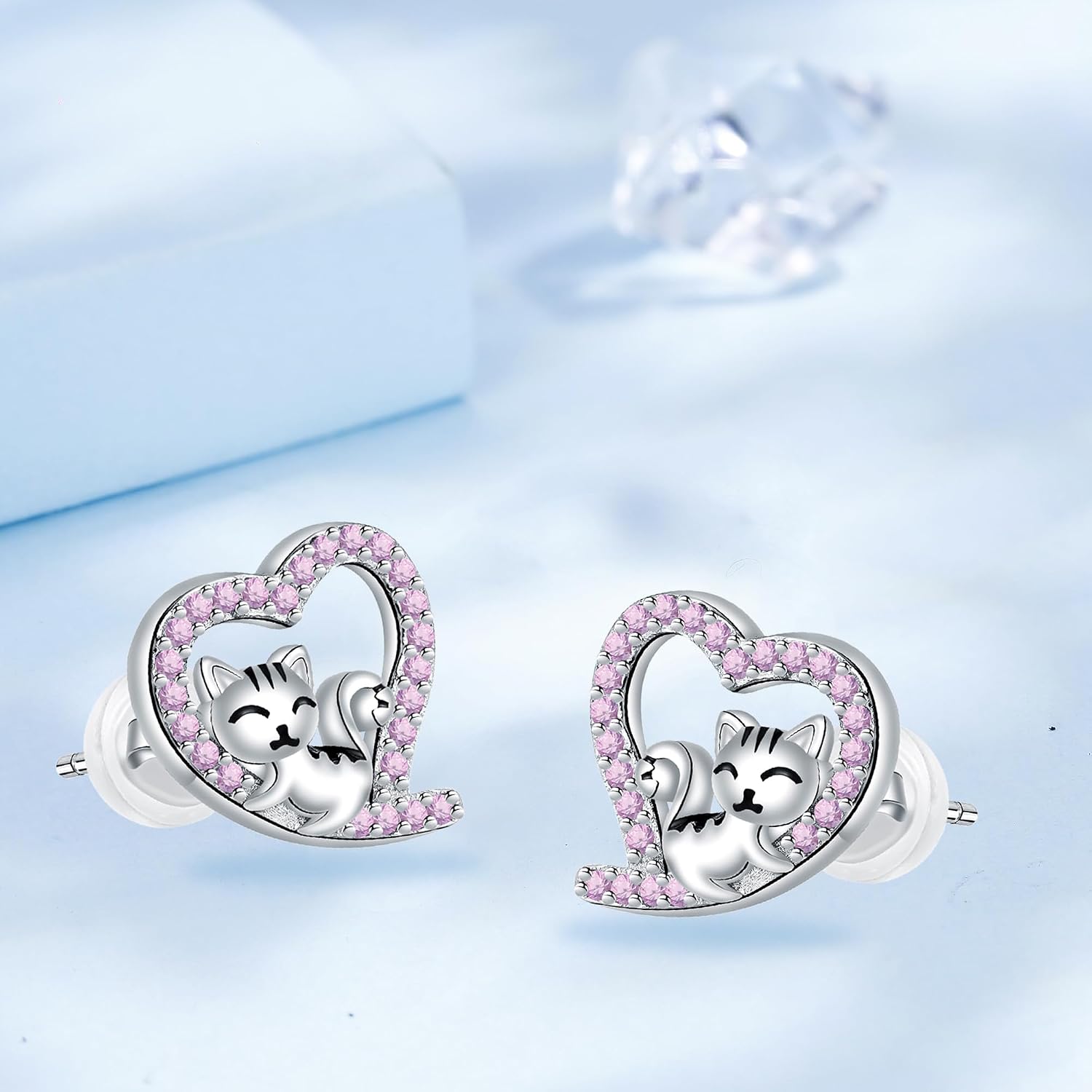 Detalle 2 de Arrebol pendientes plata de ley 925 gato corazón
