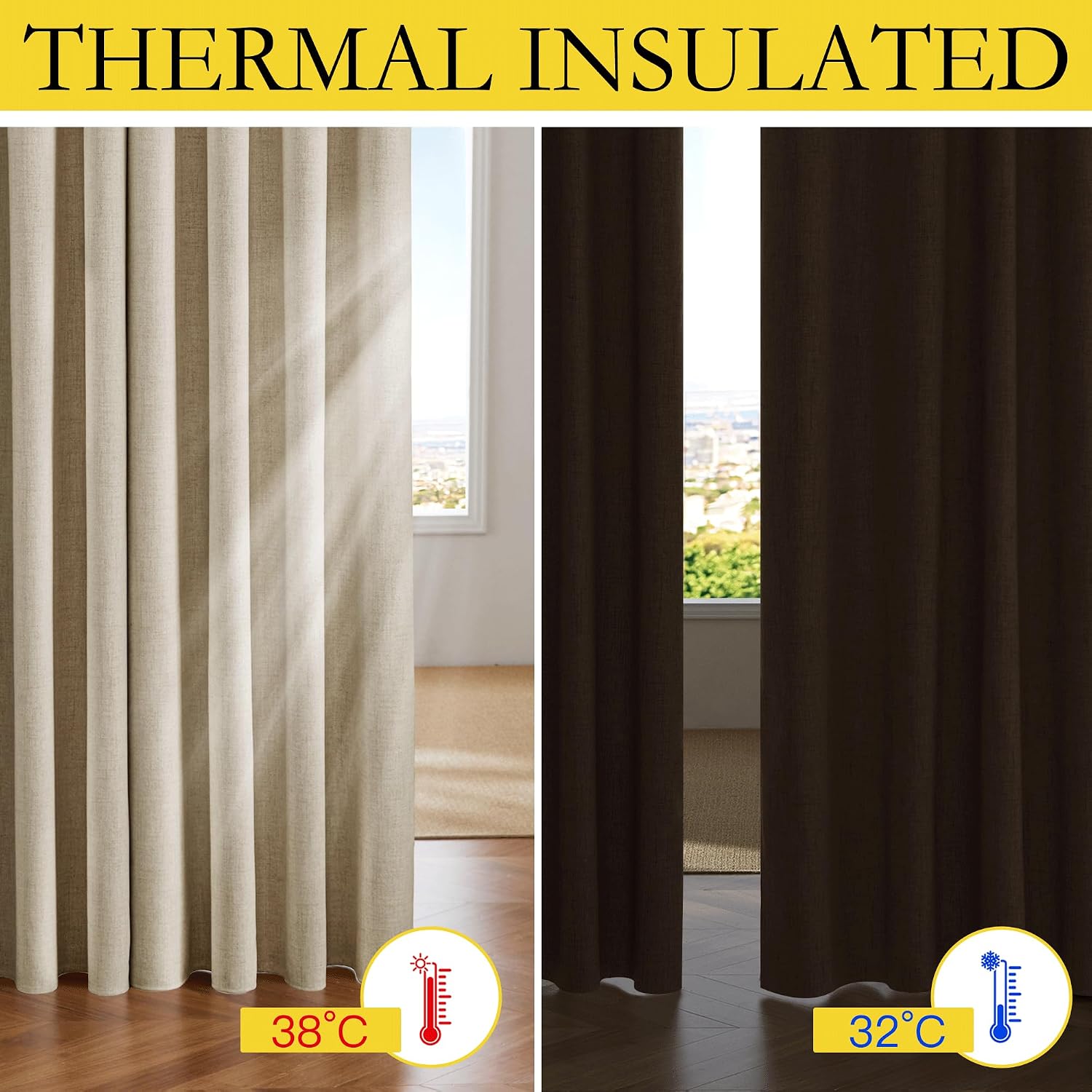 Detalle 2 de NICETOWN Cream 100% Blackout Linen Curtains 84