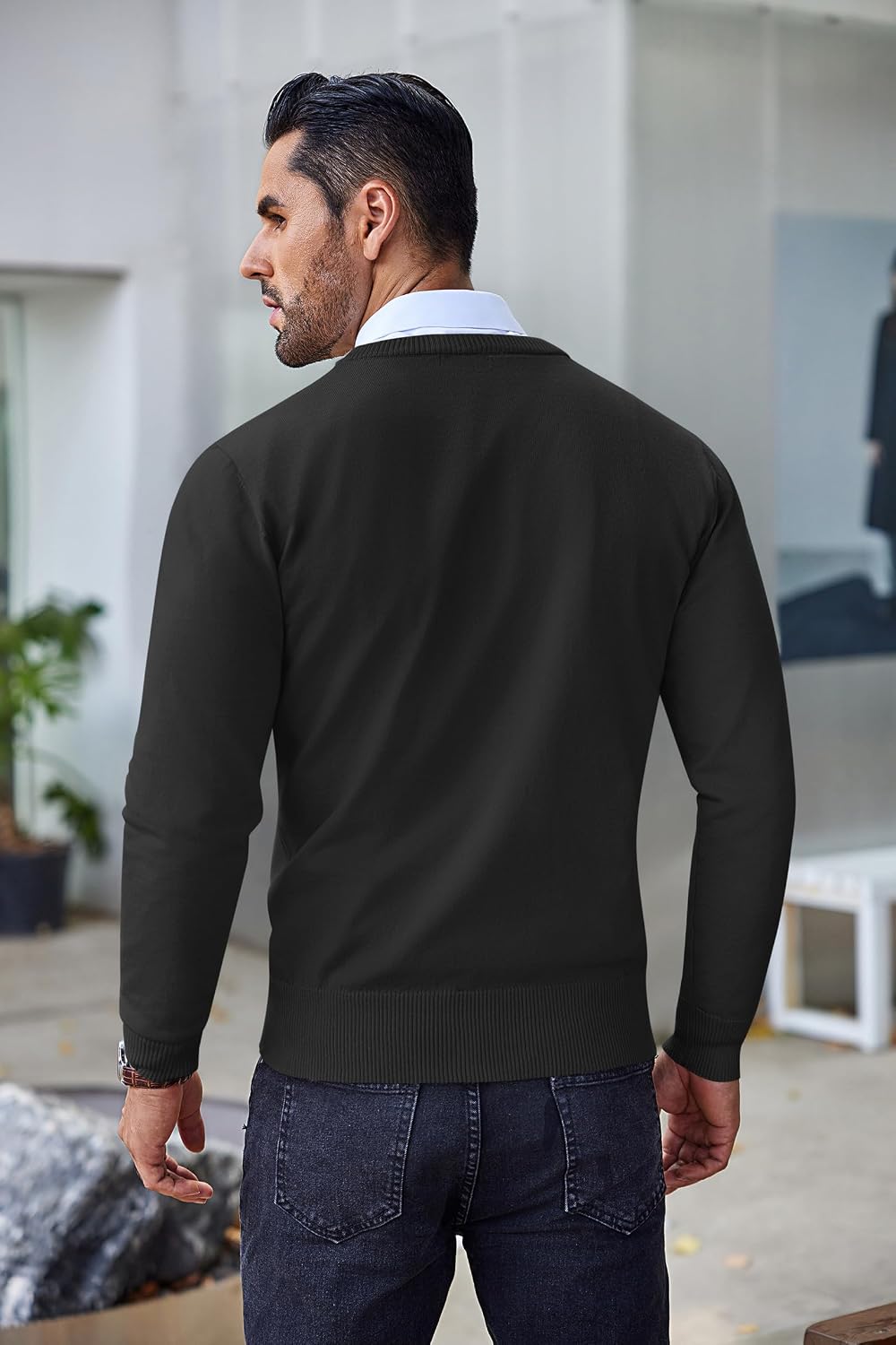 Detalle de COOFANDY Men's Crew Neck Sweater, Slim-Fit Lightweight Knit Pullover