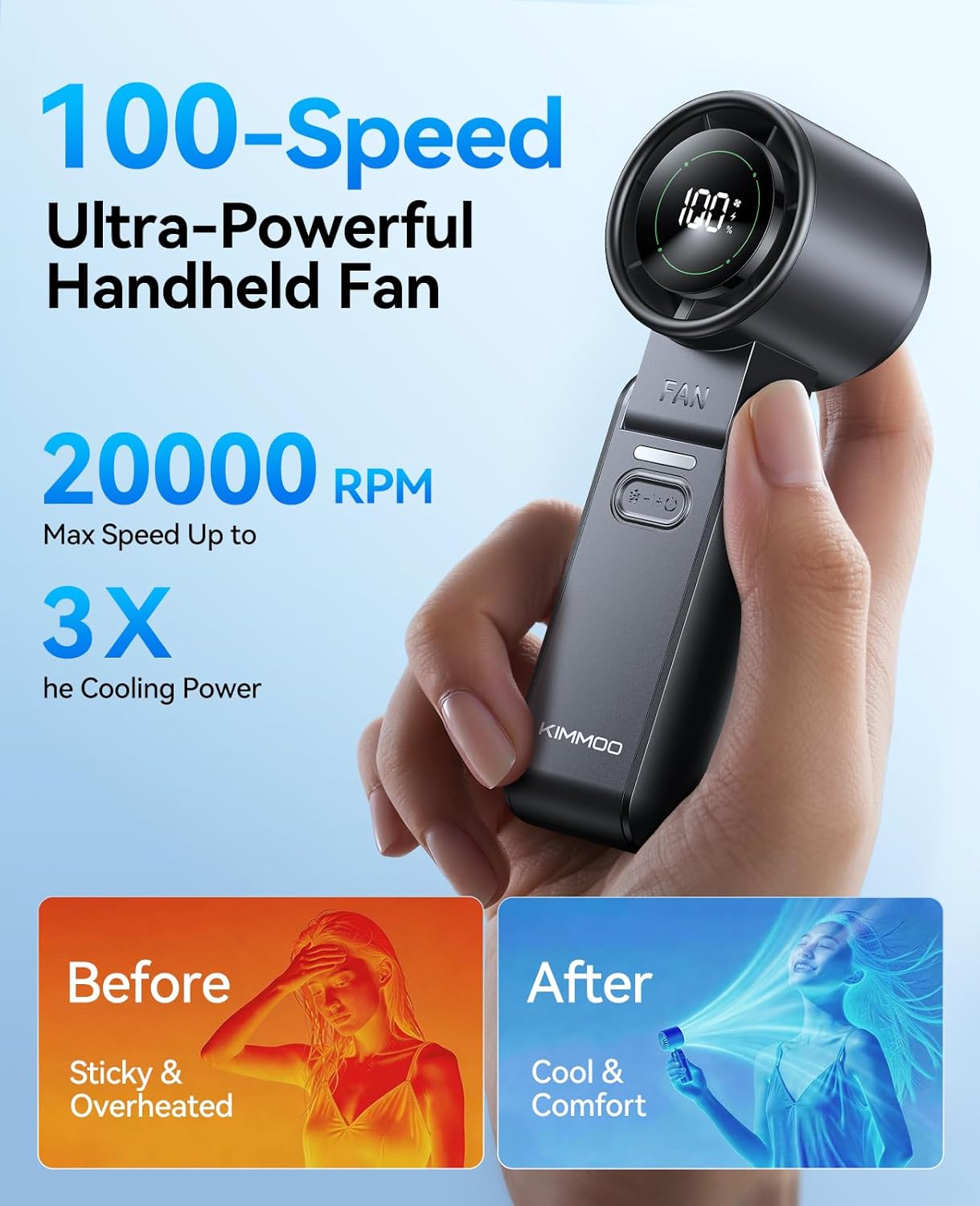 Thumbnail 4 de KIMMOO 3-in-1 Portable Handheld Turbo Fan (Black) with Digital Display, USB Rechargeable