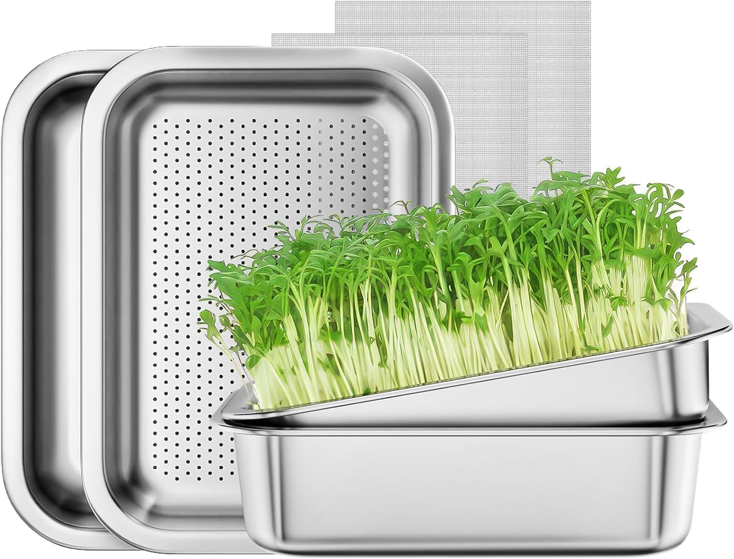 Detalle de FANHAO 2-Pack Stainless Steel Sprouting Tray Kit, Soil-Free Seed Starter