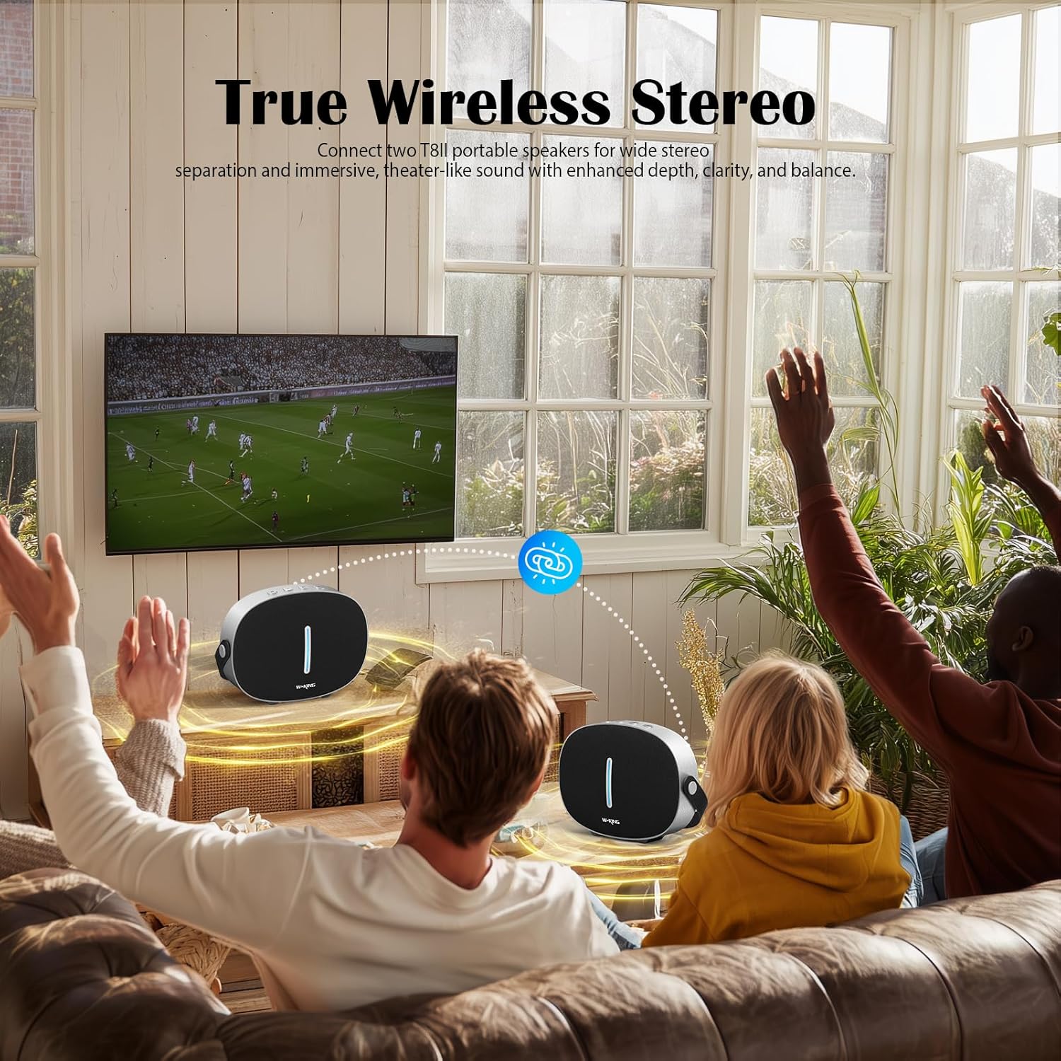 Detalle de W-KING T8II: Portable 96W Bluetooth Speaker with Deep Bass and True Stereo Pairing