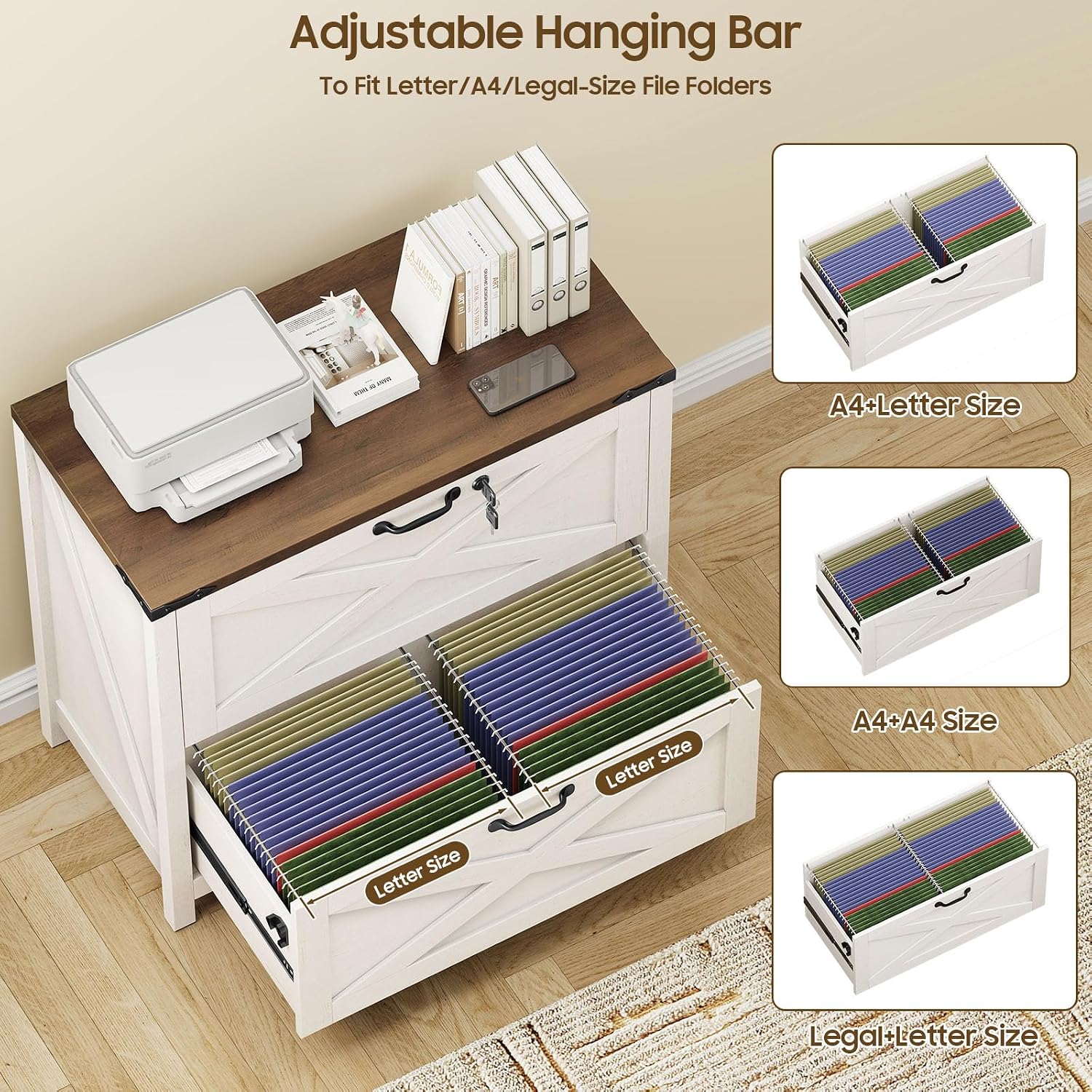 Thumbnail 3 de Halitaa DA0171BS01A Farmhouse Lateral File Cabinet, 2 Drawers, Locking Drawer