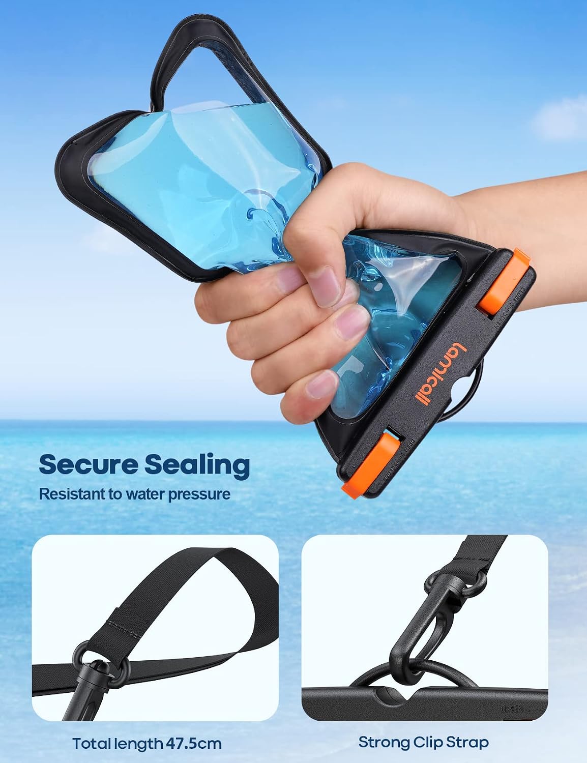Detalle 2 de Lamicall Waterproof Phone Pouch Case - 2 Pack, IPX8 Up to 7" Compatibility, Clip Strap