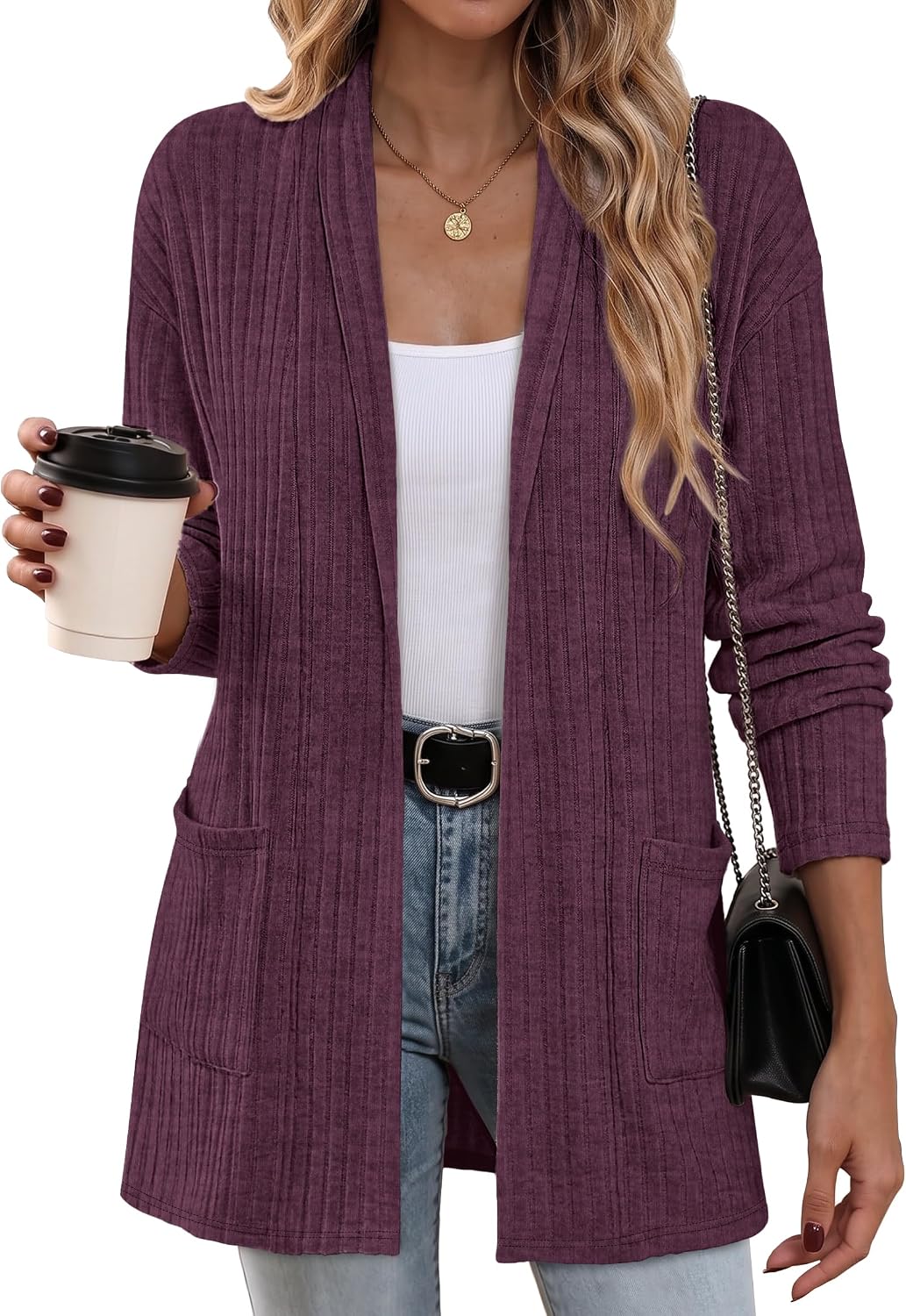 Detalle de OFEEFAN Women's Cardigan Sweater, Polyester Blend