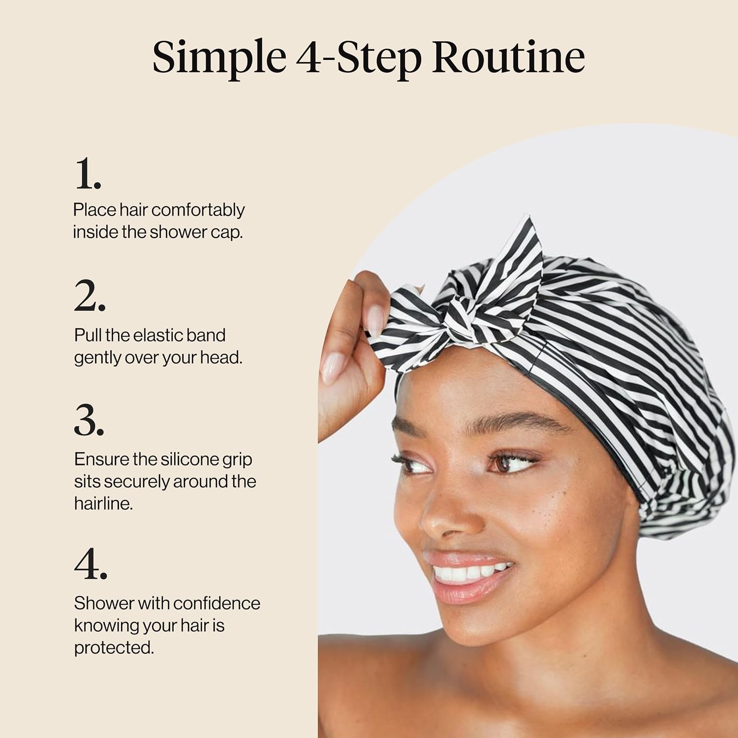 Thumbnail 6 de Kitsch Luxury Large Shower Cap, Reusable Waterproof Polyester, Black and White Stripe