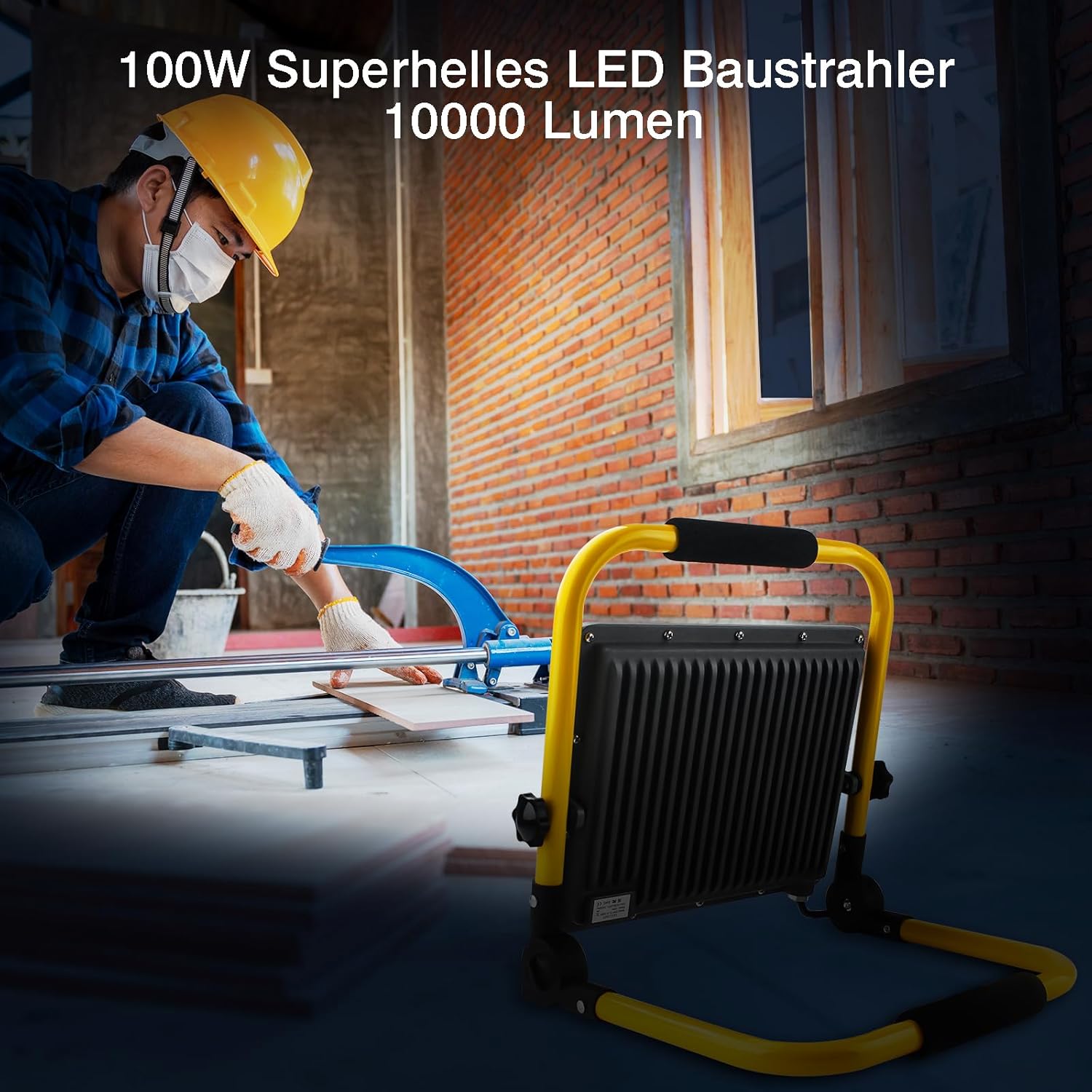 Detalle de OUSIDE LED Baustrahler 100W mit 4 m Kabel, IP66 – kaltweißes Arbeitslicht für Werkstatt, Wartung & Baustelle (Schuko)