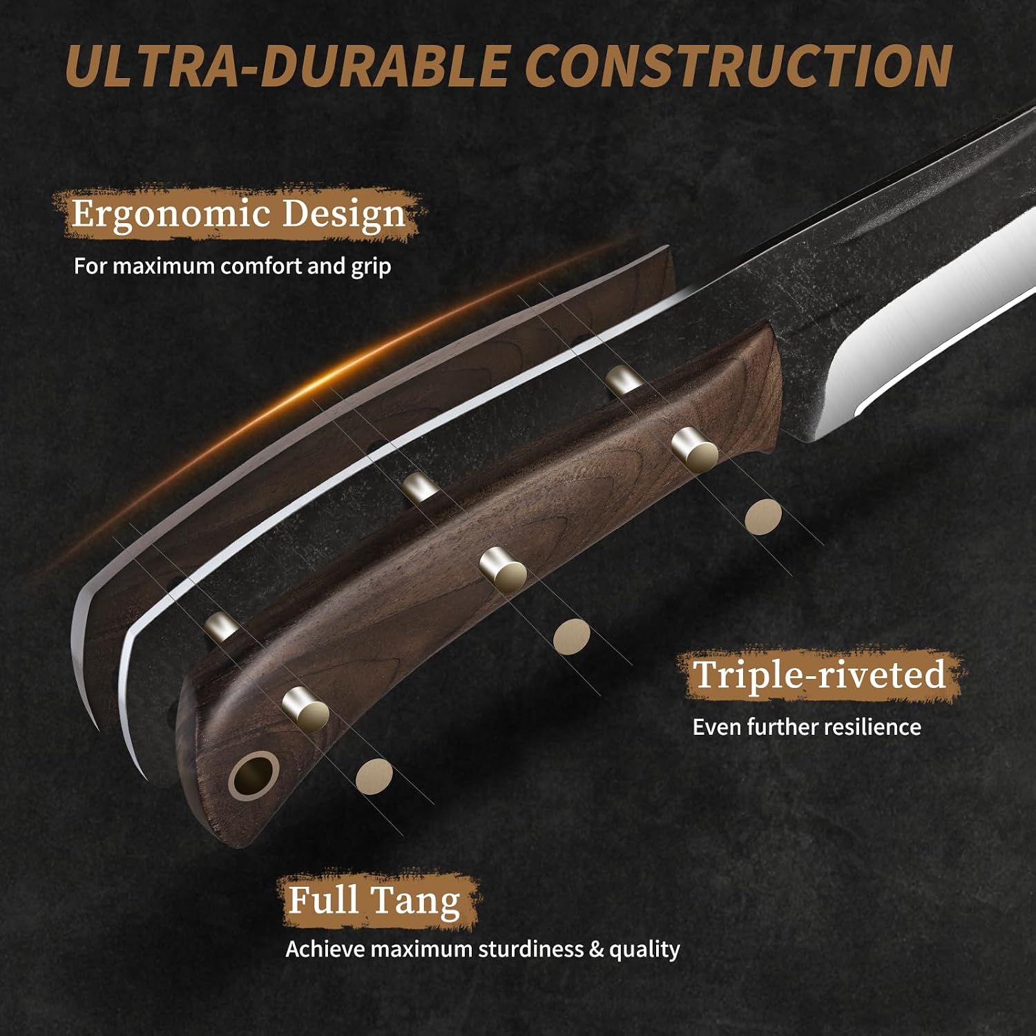 Detalle de HOSHANHO 3 Pieces Butcher Knife Set with High-Carbon Stainless Steel Blades