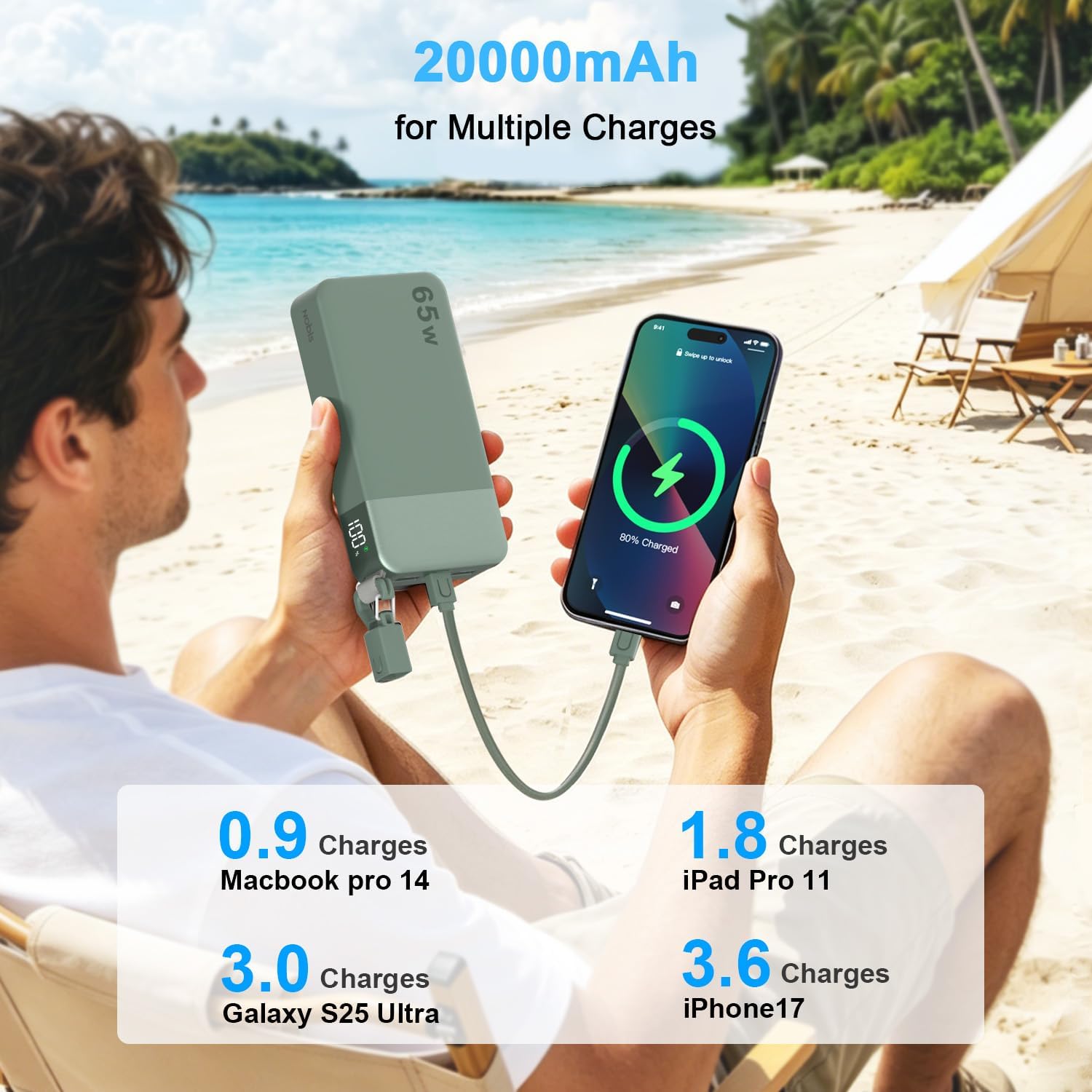 Detalle de NOBIS N2971 65W 20000mAh Power Bank with Digital Display and USB-C