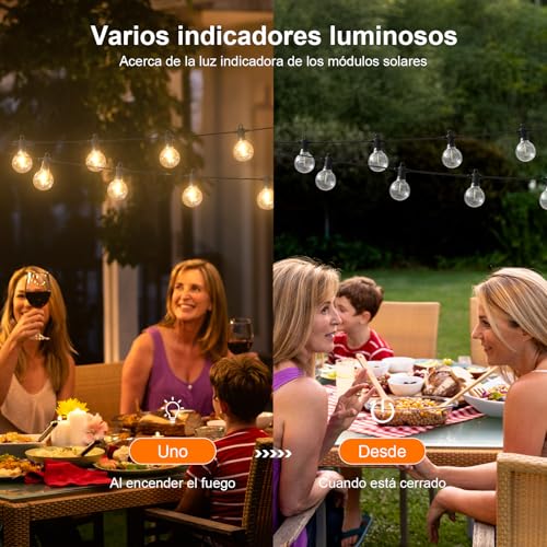 Thumbnail 2 de Kawaya Guirnaldas Luces Exterior Solar 10 m con USB recargable, 15+1 bombillas G40, IP65, blanco cálido