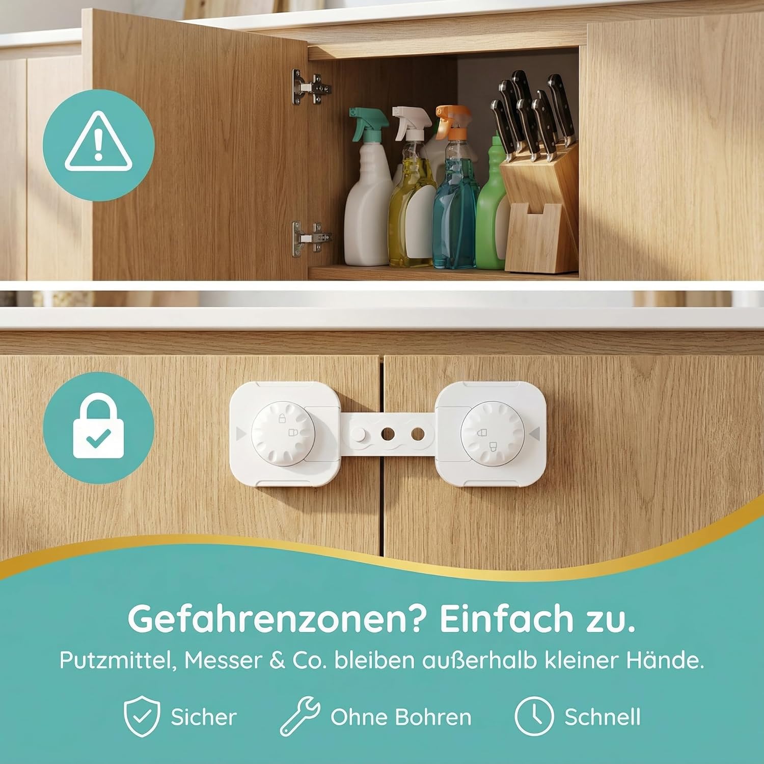 Thumbnail 2 de Homery 6x Kindersicherung Schrank – schubladensicherung mit 3M-Kleber, längenverstellbar (ohne Bohren)