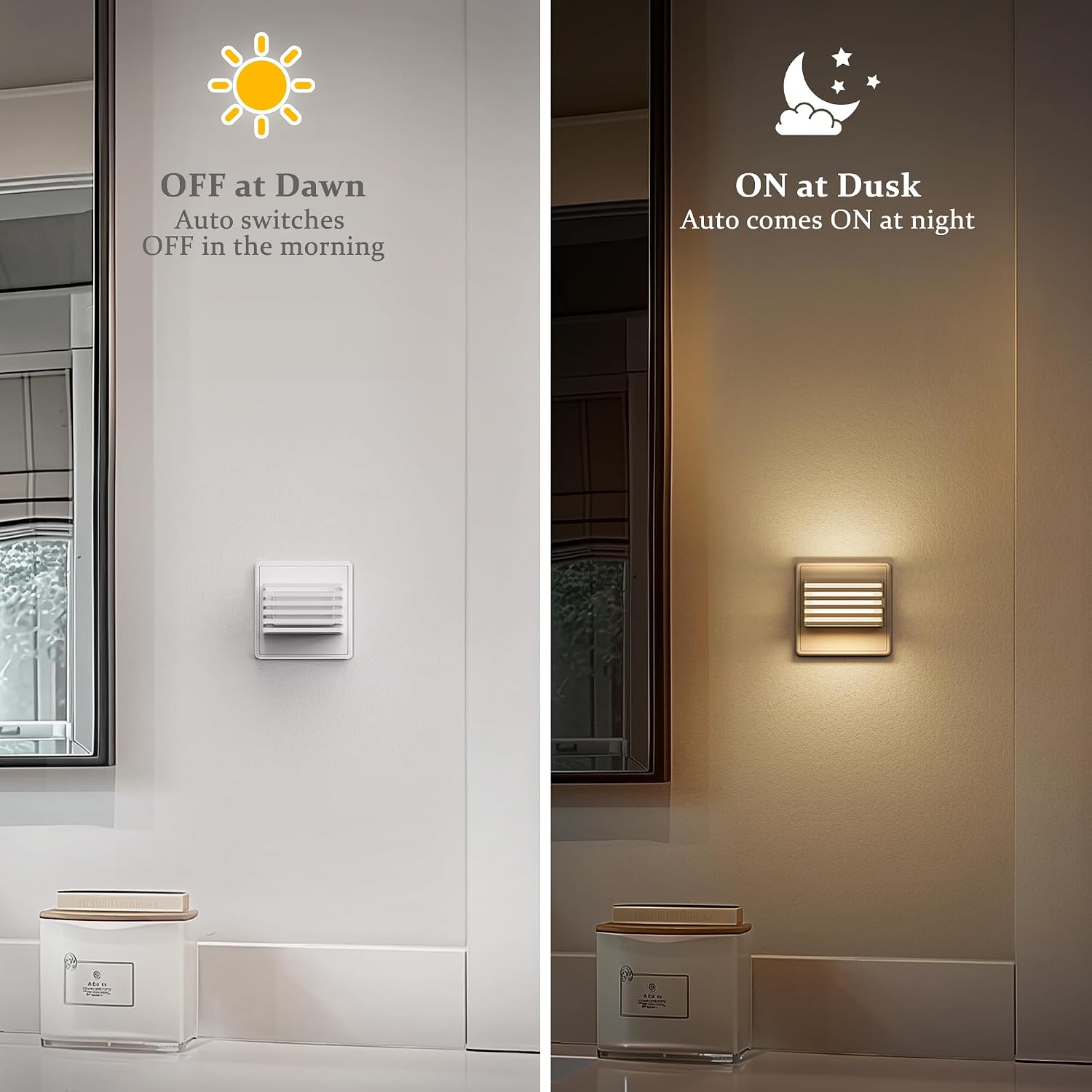 Detalle 2 de Emeritpro Nachtlicht Steckdose mit Dämmerungssensor – 2er-Set dimmbares LED-Licht für Kinderzimmer (3000K Warmweiß)