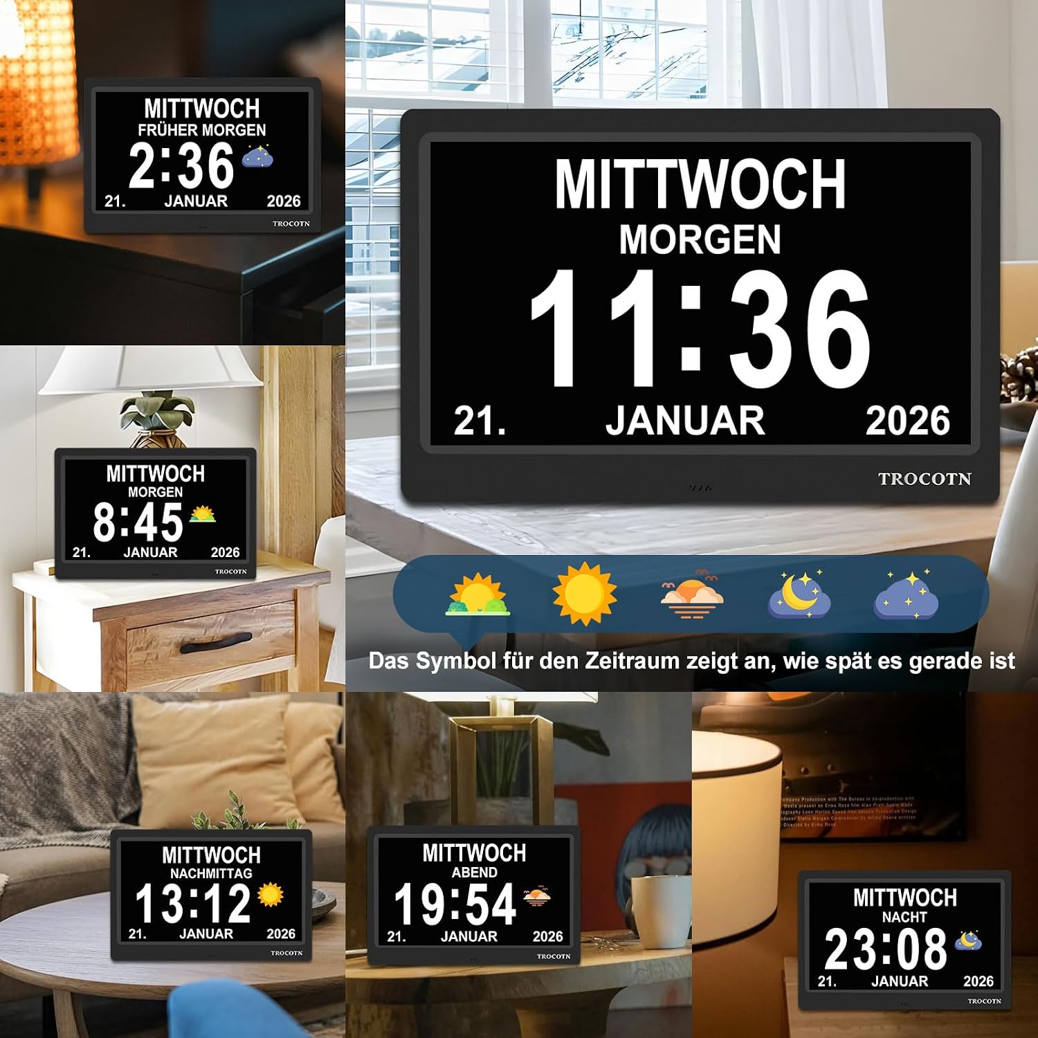 Thumbnail 2 de TROCOTN 10 Zoll Demenz Uhr mit Großdisplay