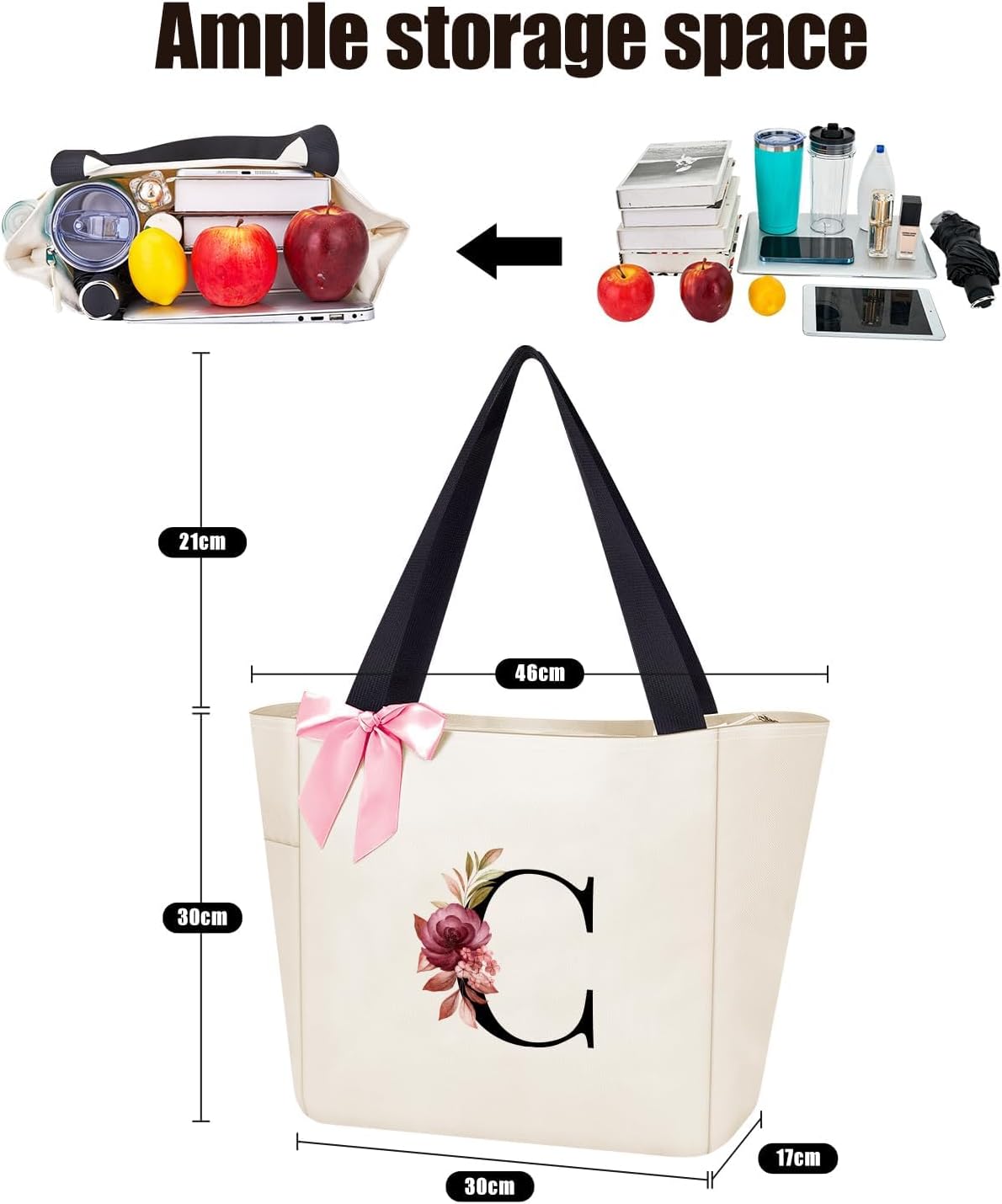 Thumbnail 2 de Vavabox Handtasche Damen A-Z Reißverschluss – Abnehmbare rosa Schleifen, personalisierte Geschenkidee