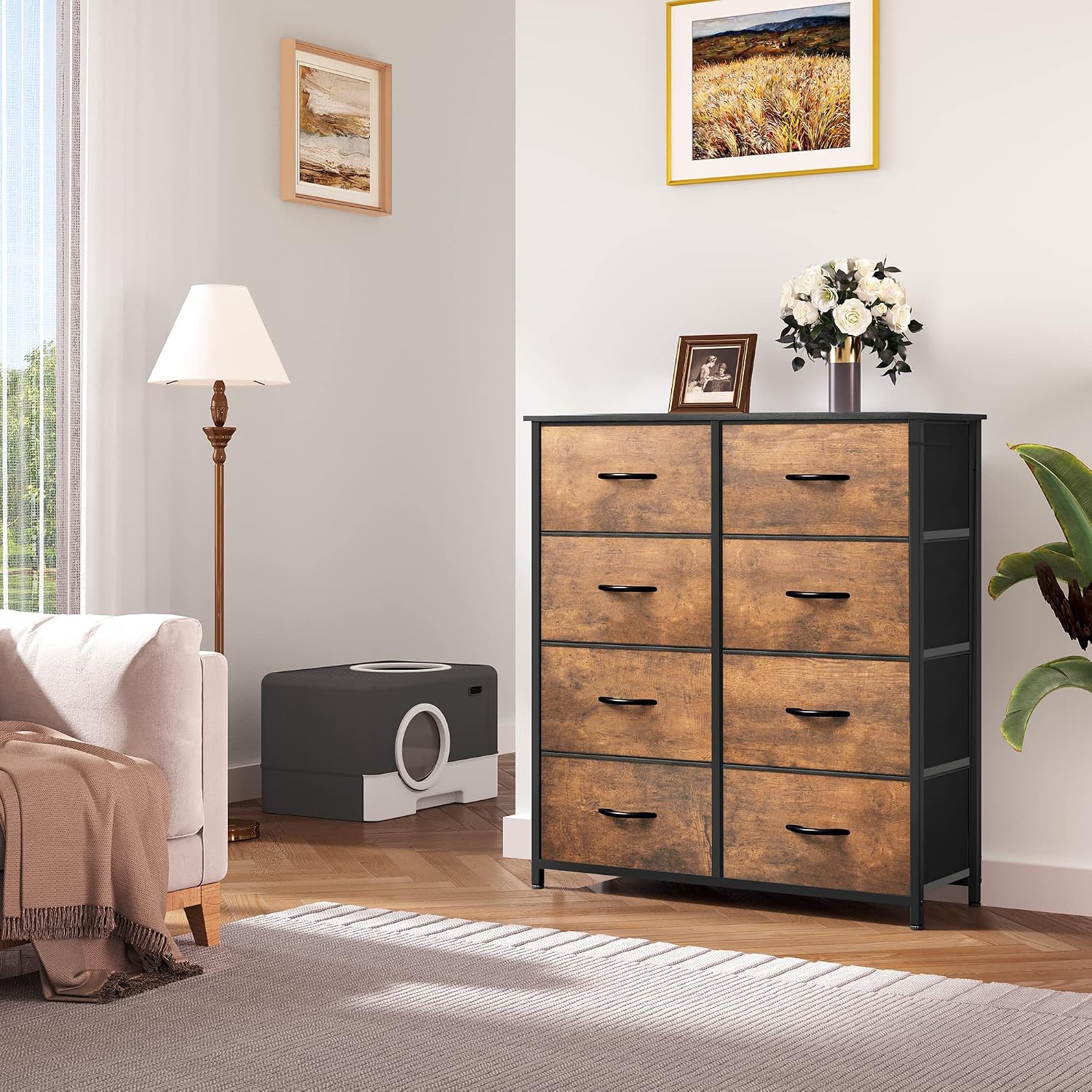 Detalle 2 de YITAHOME Cajonera de Tela con 8 Cajones y Parte Superior en Madera