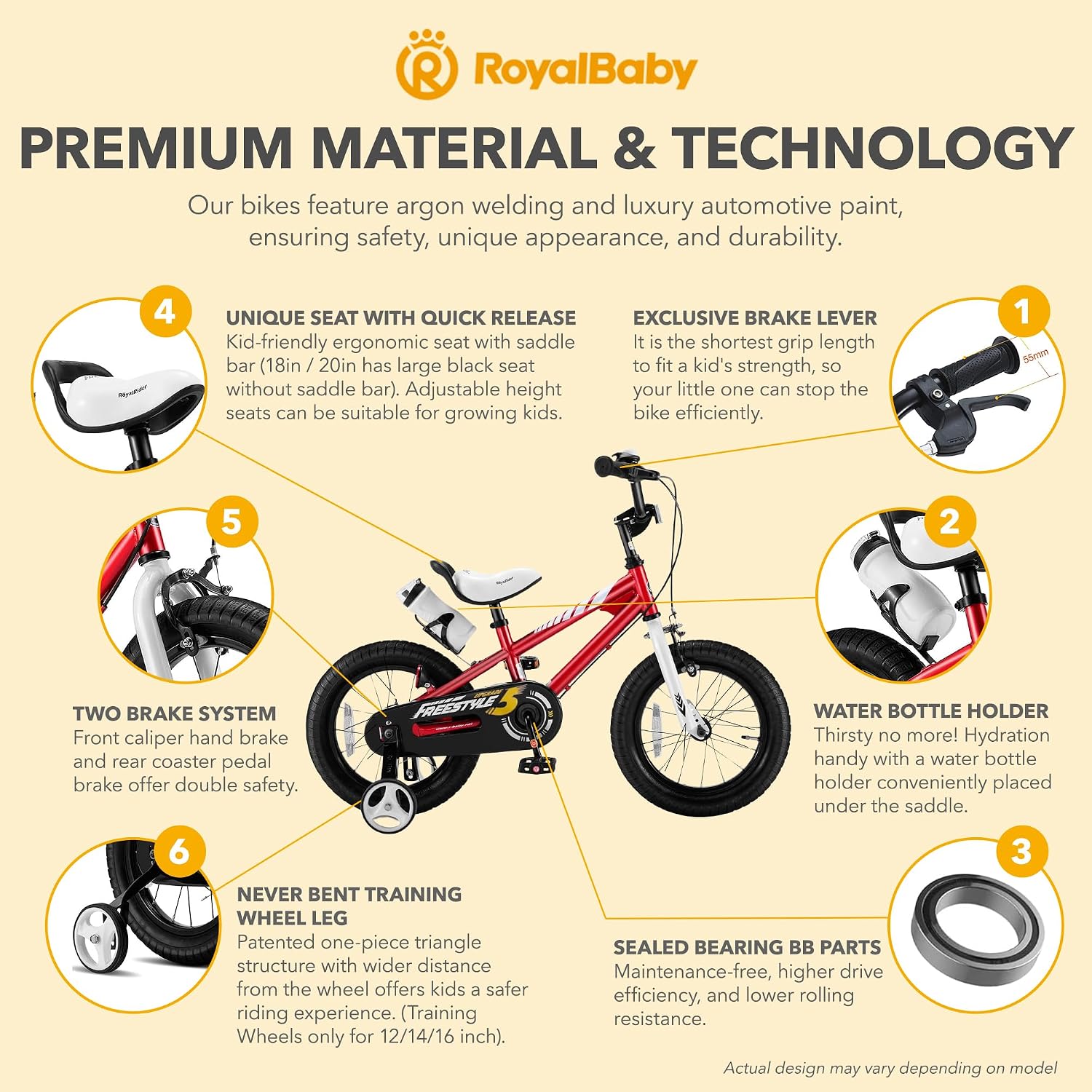 Detalle 2 de RoyalBaby Kids Freestyle Bike with Dual Handbrake (12/14/16/18/20 Inch) for Beginners, Ages 3–10