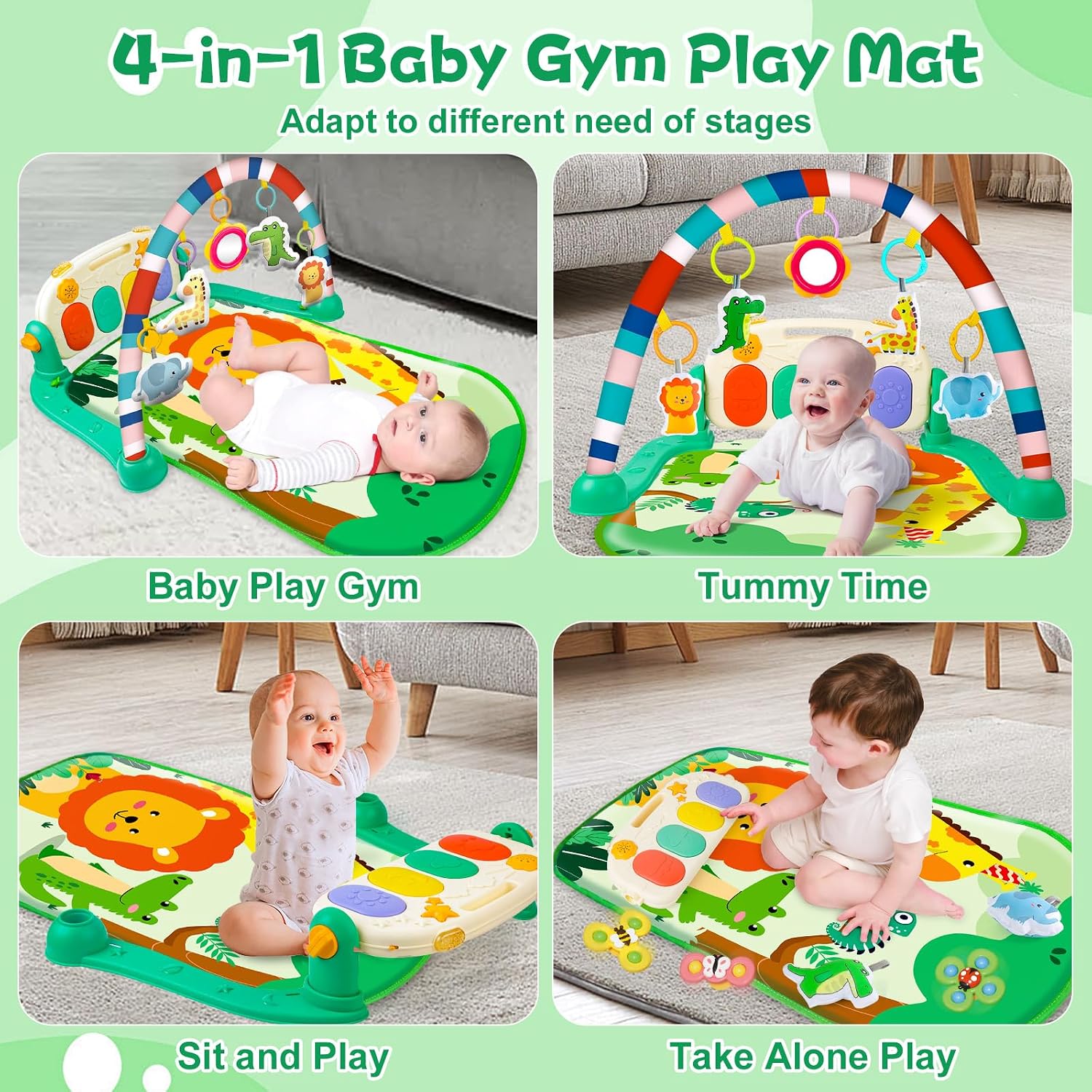 Detalle 2 de Playix Baby Activity Gym Play Mat with Piano, Removable Toys and Mirror
