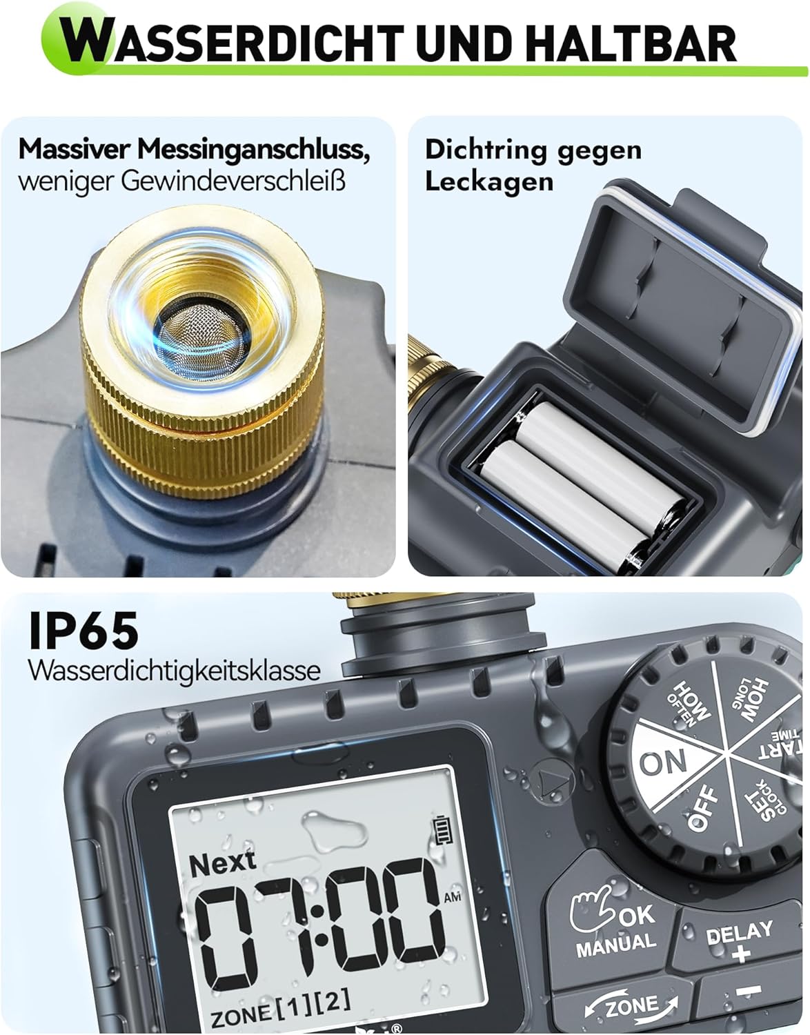 Thumbnail 4 de RAINPOINT Bewässerungscomputer „2“ mit 2 Ausgängen, Messing-Drehgelenk & Regenverzögerung