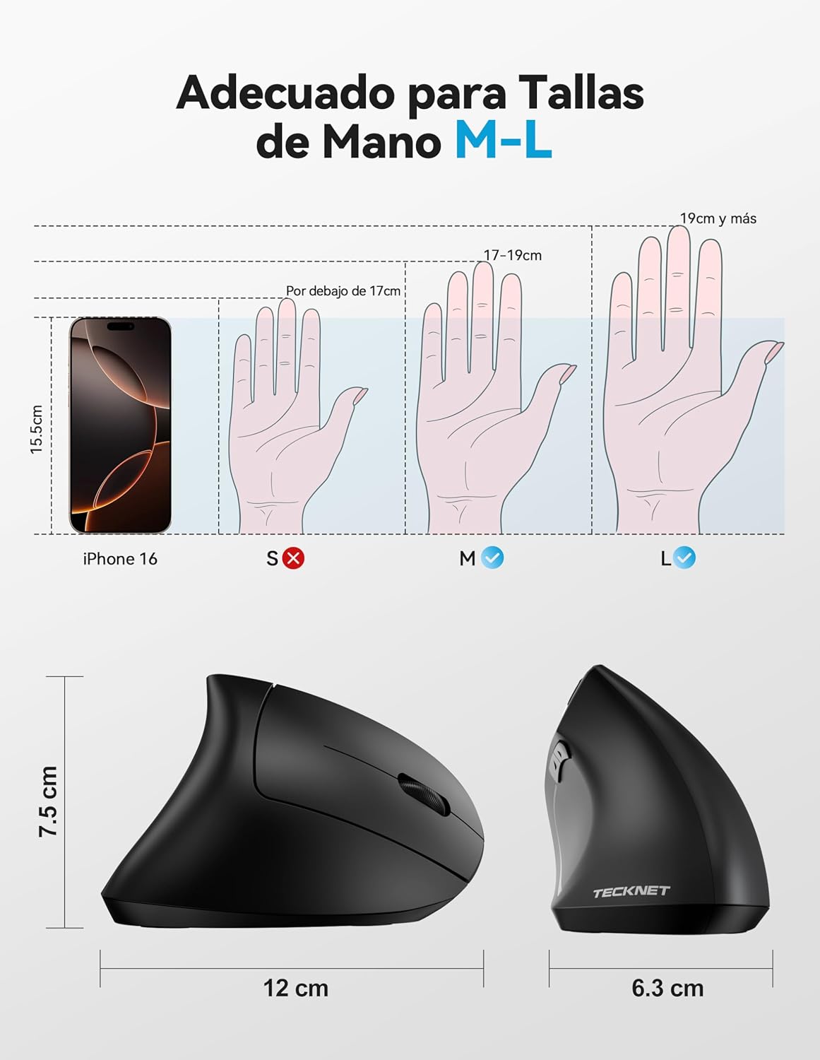Thumbnail 5 de TECKNET Ratón Vertical Ergonómico 4800 dpi
