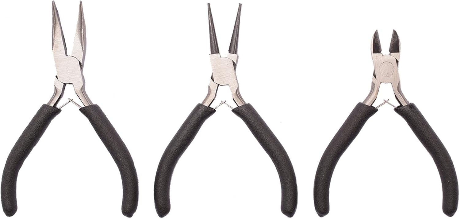 Detalle de Vaessen Creative Lot de 3 pinces pour bijoux et bricolage — bec rond, bec courbé et cutter latéral