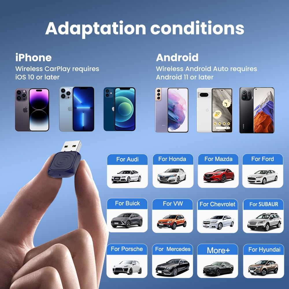Detalle de Carlinkit MINI-Ultra Adapter: Wireless CarPlay & Android Auto, USB-A/USB-C