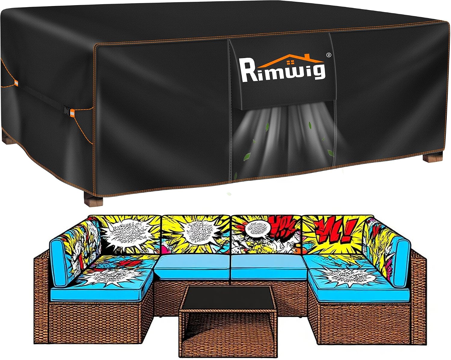 Detalle de Rimwig 120" L x 90" W x 35" H Patio Furniture Cover, Waterproof Oxford Fabric