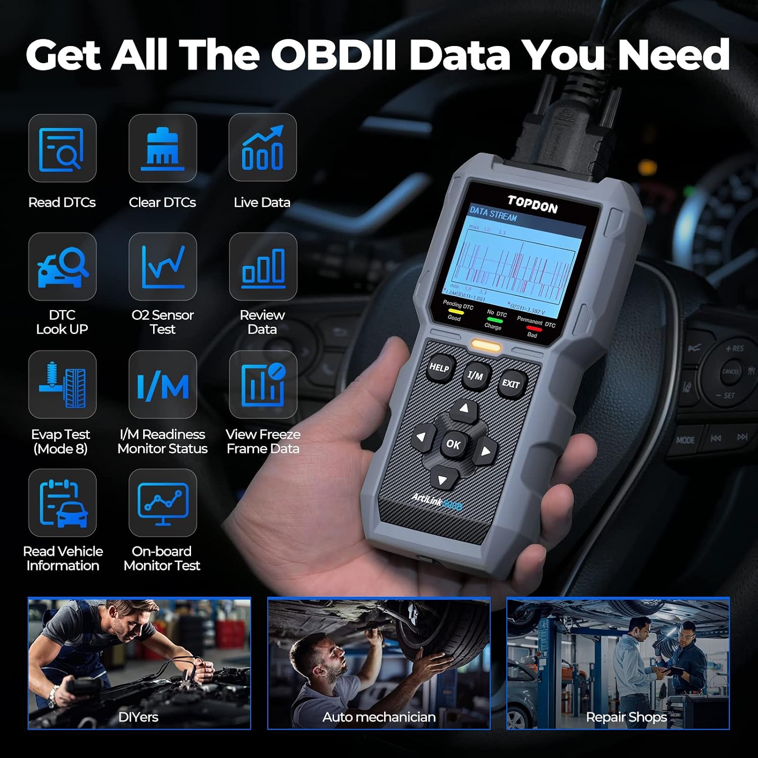 Detalle de TOPDON AL500B OBD2 Diagnosegerät 2‑in‑1