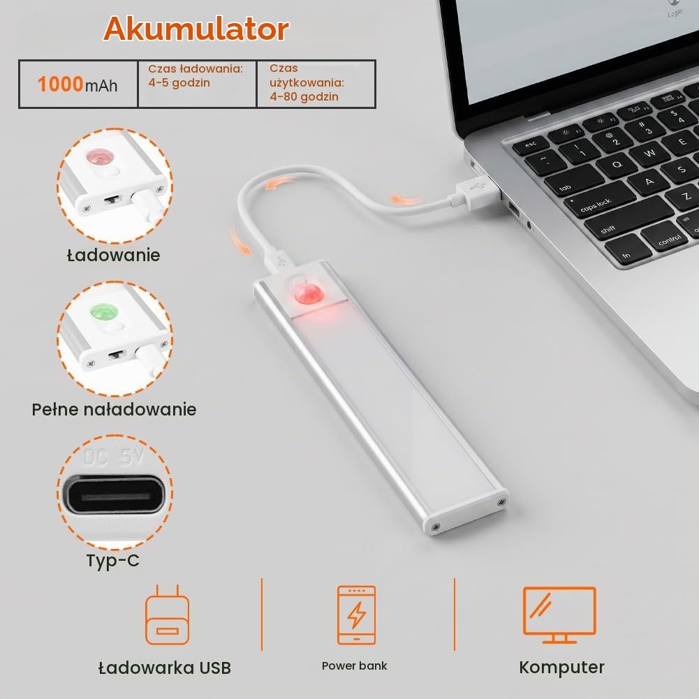 Thumbnail 6 de Ainiv zestaw 2 lamp LED 20 cm z czujnikiem ruchu, 3 barwami i USB-C