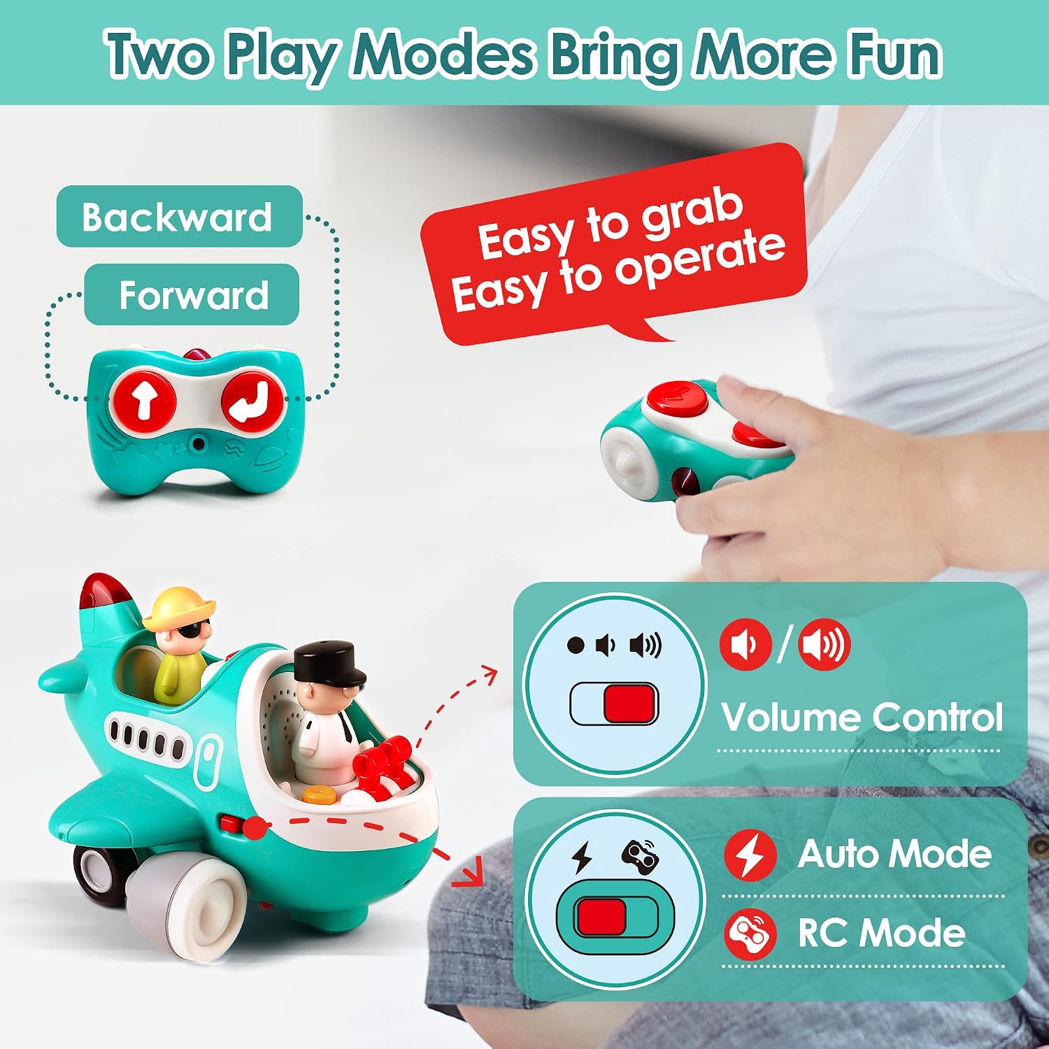 Thumbnail 2 de iPlay iLearn Baby Airplane RC Toy (Remote Control + Automatic Obstacle Avoidance) for Toddlers 2–4