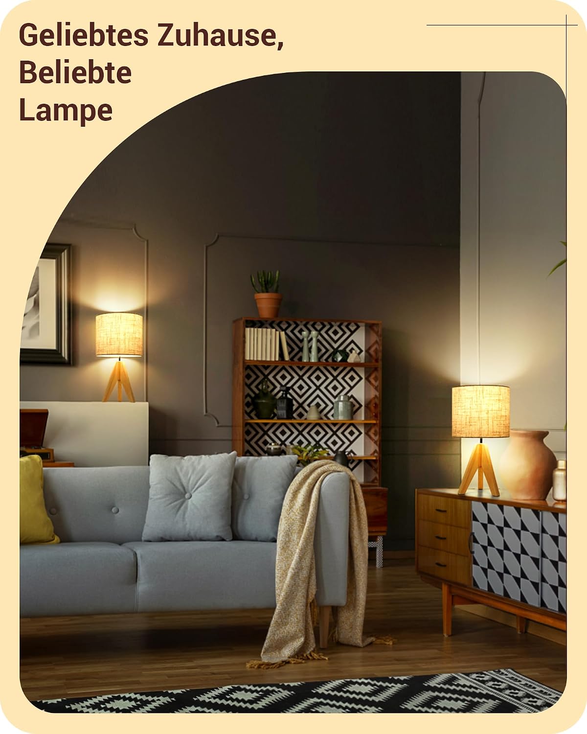 Detalle de EDISHINE Nachttischlampe aus Holz mit E27-Fassung und beigem Leinen-Schirm (36 cm)