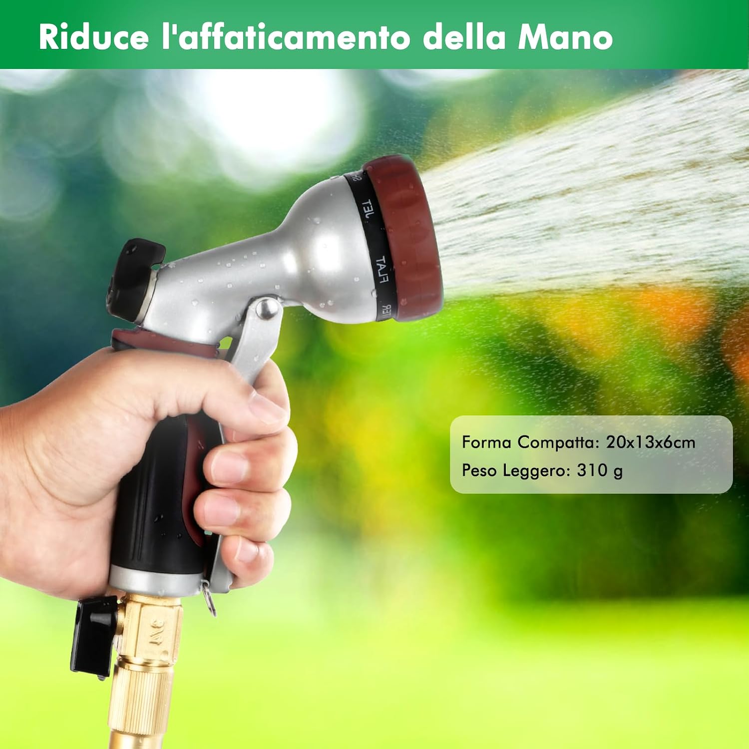 Detalle 2 de RESTMO Doccia da giardino in metallo ad alta pressione, 7 funzioni, getto spray, regolazione flusso — marrone