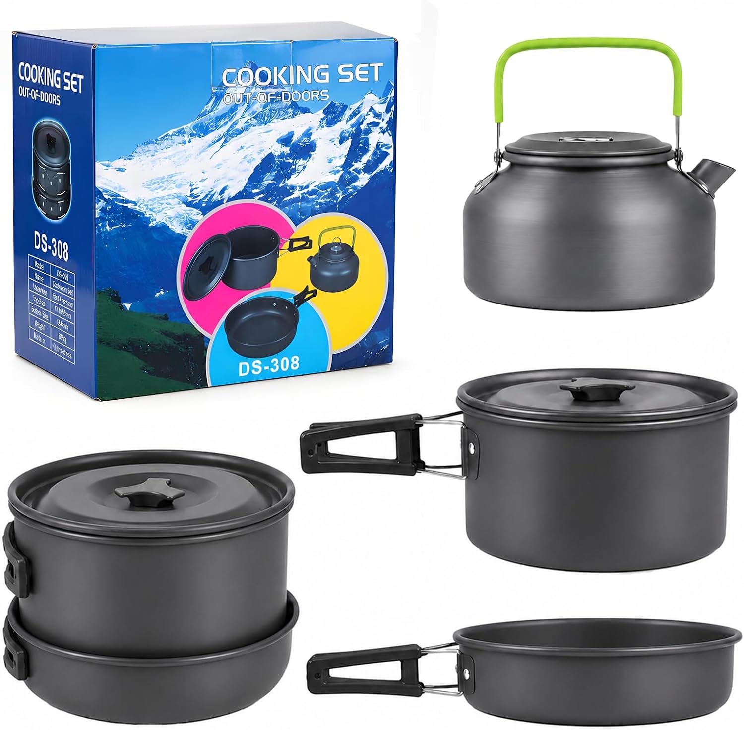 Detalle de aiGear CC01BK05 Camping Cookware Set for 1–2, with Pot, Pan and Kettle