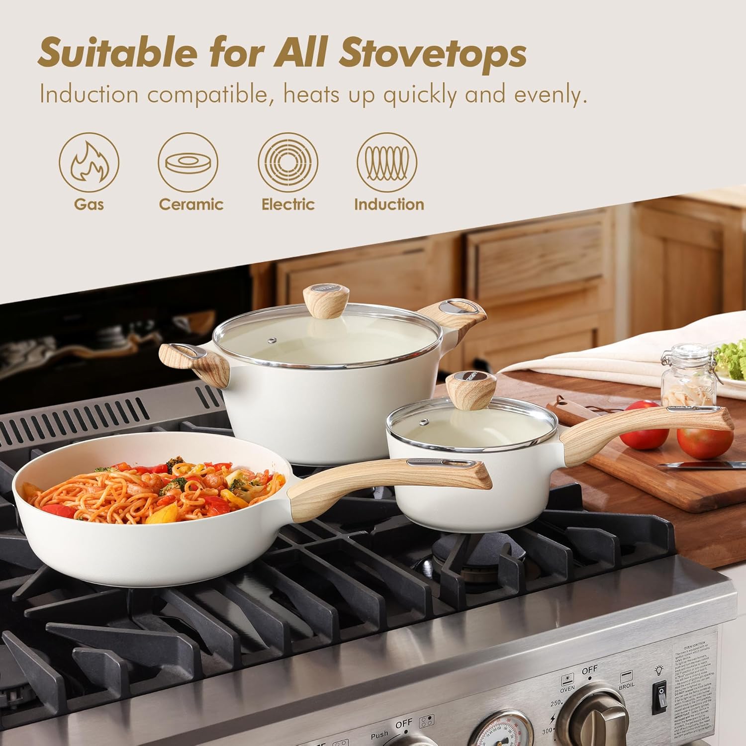 Detalle de SENSARTE Ceramic Cookware 14-Piece Set: Healthy Nonstick, Induction Ready