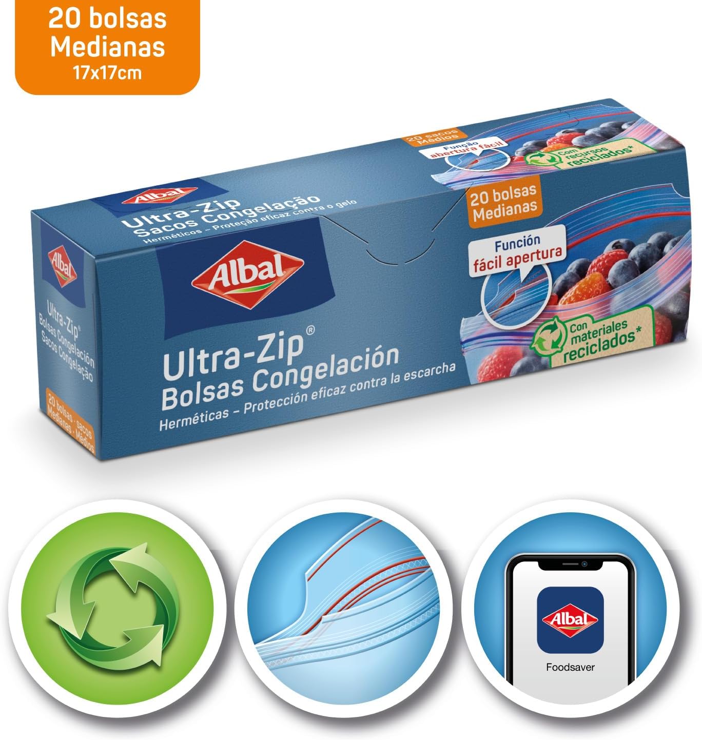 Detalle de Albal 20 sacs congélation Ultra Zip 17 × 17 cm (petits) : l’essentiel pour freezer sans compromis