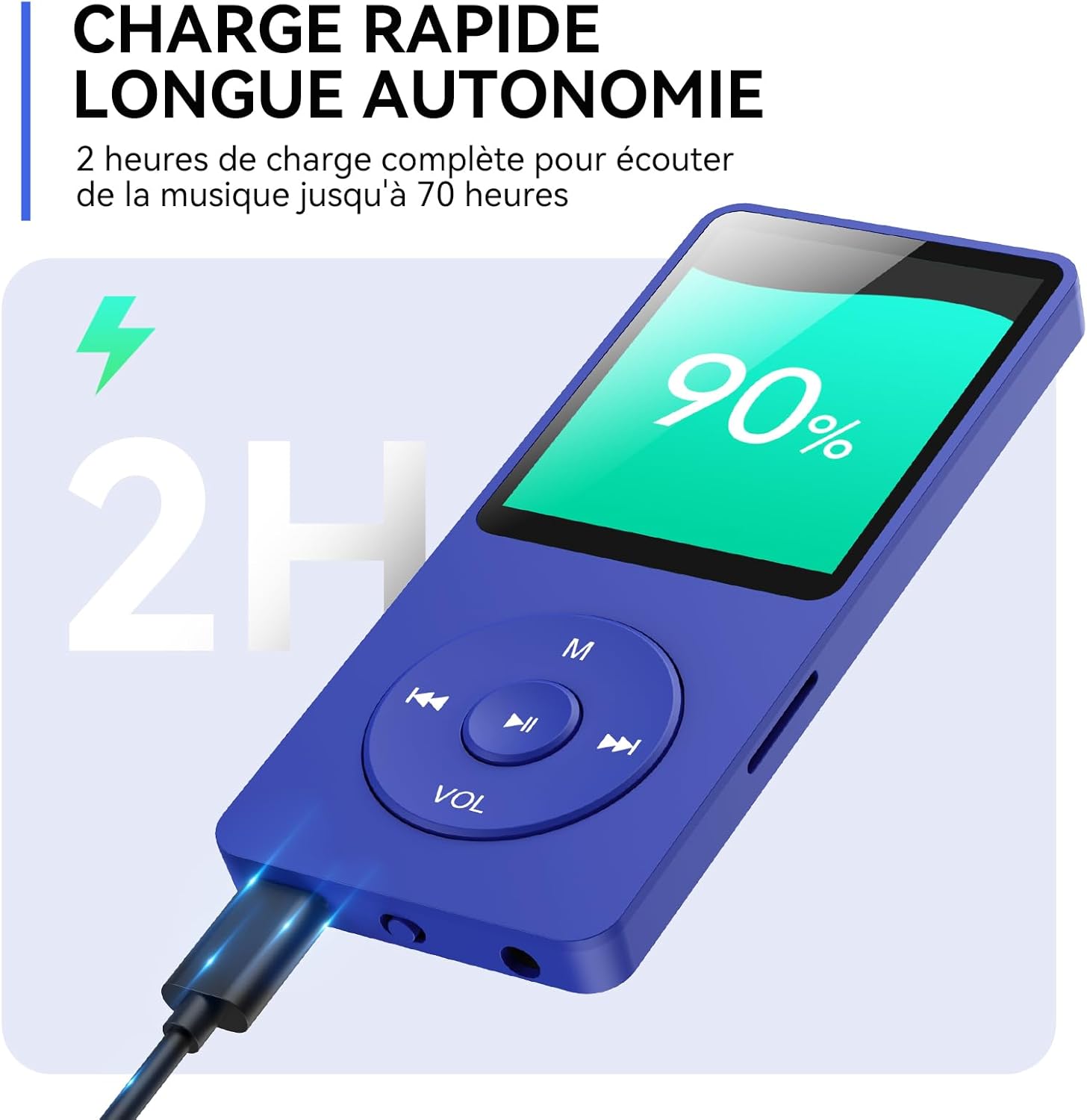 Detalle de AGPTEK 64Go Lecteur MP3 Classique – Ultra léger, autonomie 70h, sans Bluetooth, bleu