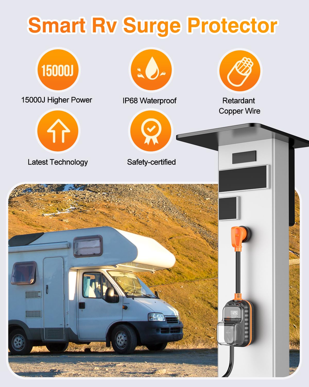 Thumbnail 6 de GEARGO 2026 New 30 Amp RV Surge Protector (15,000J) with Circuit Analyzer and IP68 Waterproof Cover