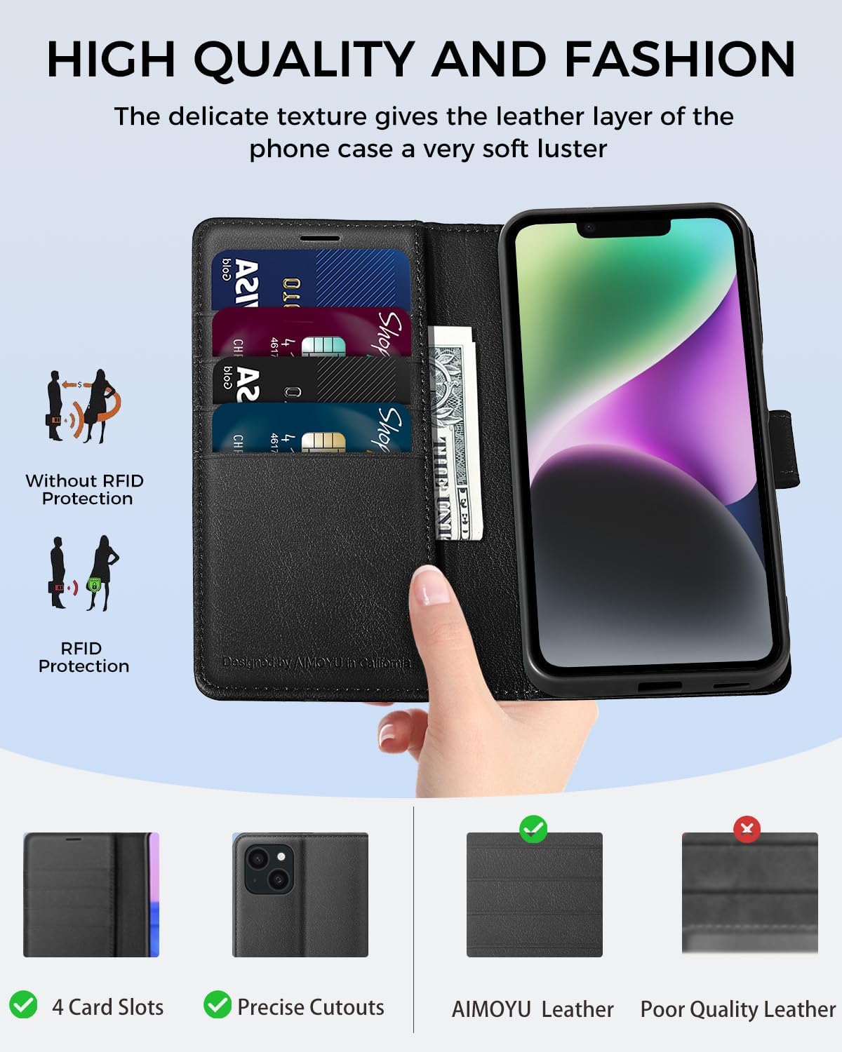 Detalle de iPhone 14 leather flip case with 4 slots