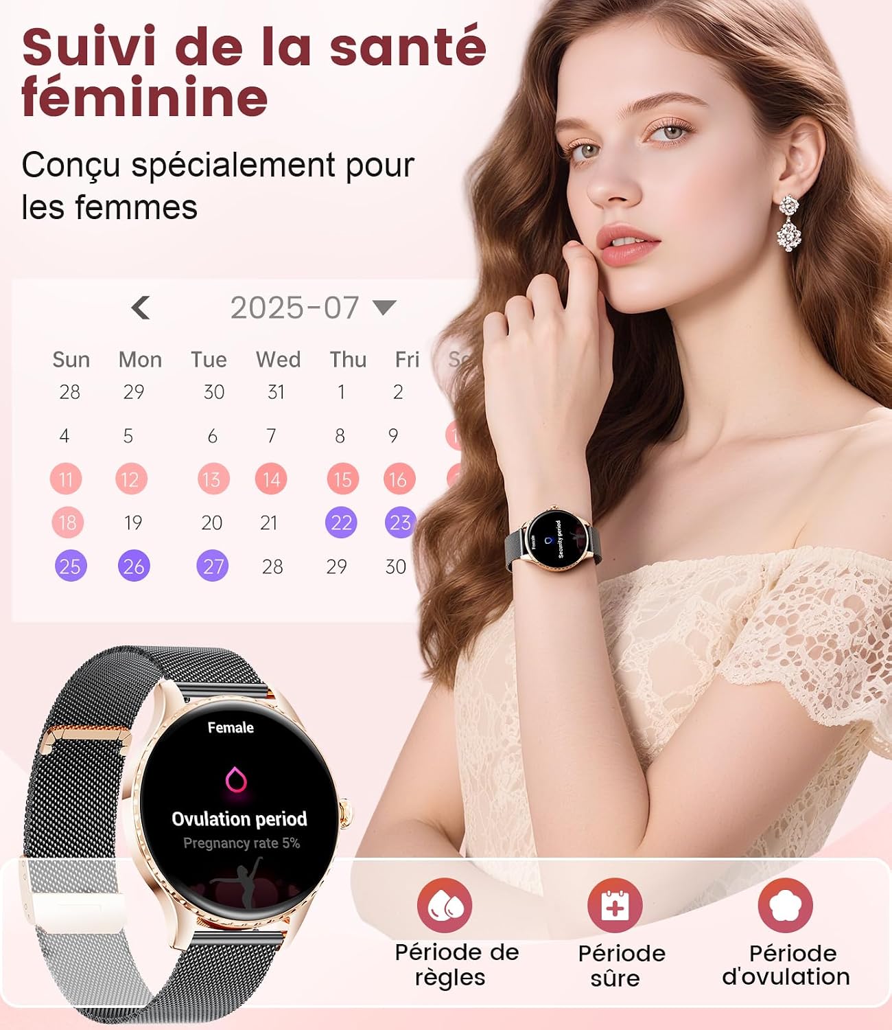 Detalle de LIGE SMART Montre Connectée Femme avec Appel Bluetooth et Écran AMOLED 1,32