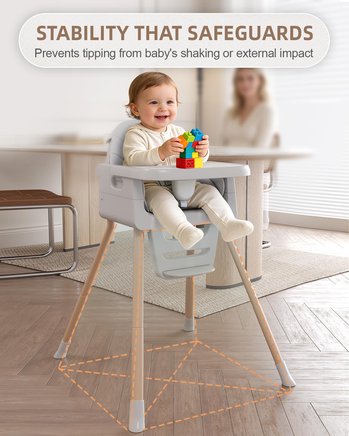 Detalle 2 de EverKiddo Convertible High Chair, 4 Modes, Foldable, Adjustable Tray and Footrest